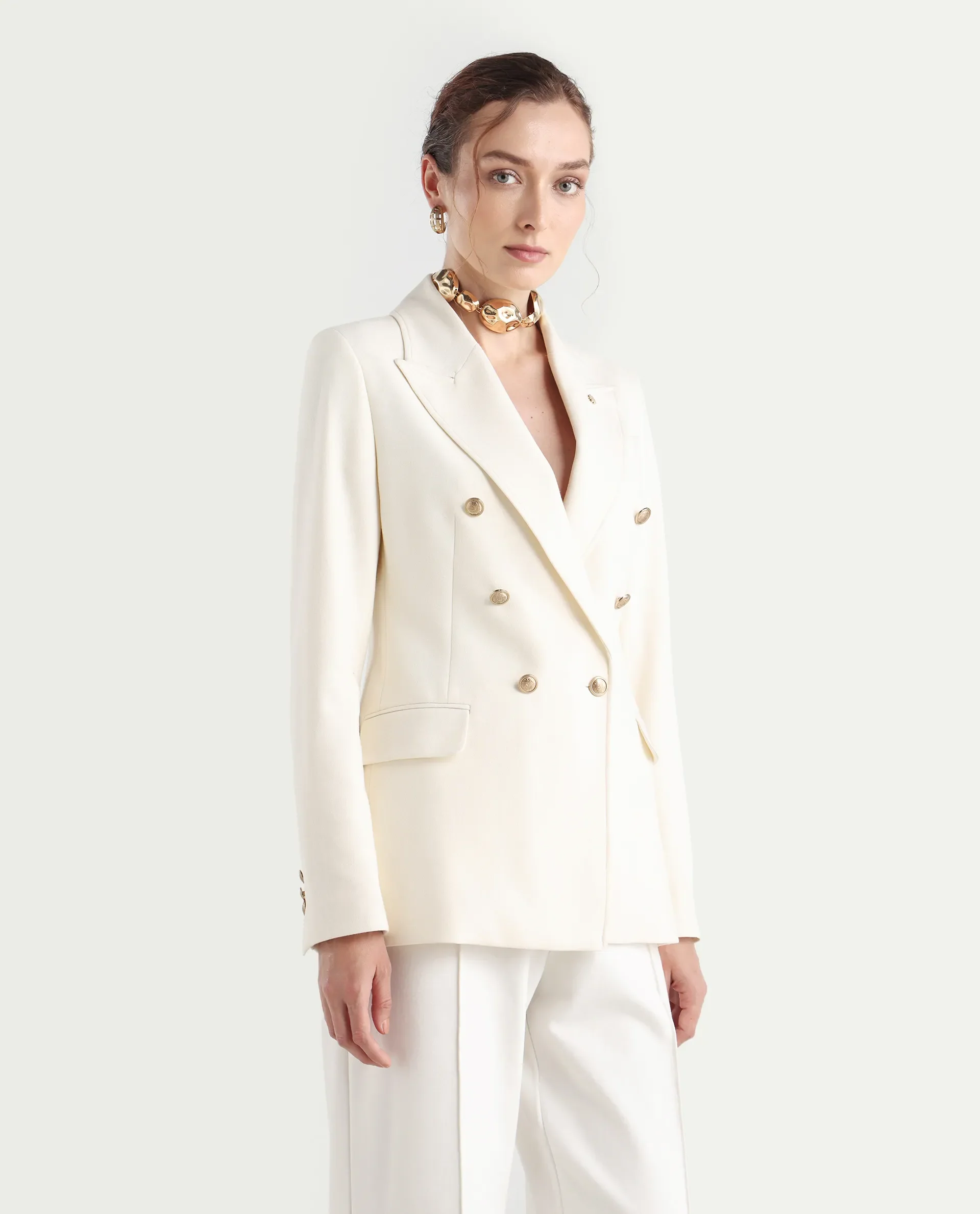 Rareism Women's Garoz Off White Polyester Blend Full Sleeve Lapel Collar Plain Blazer - Image 9
