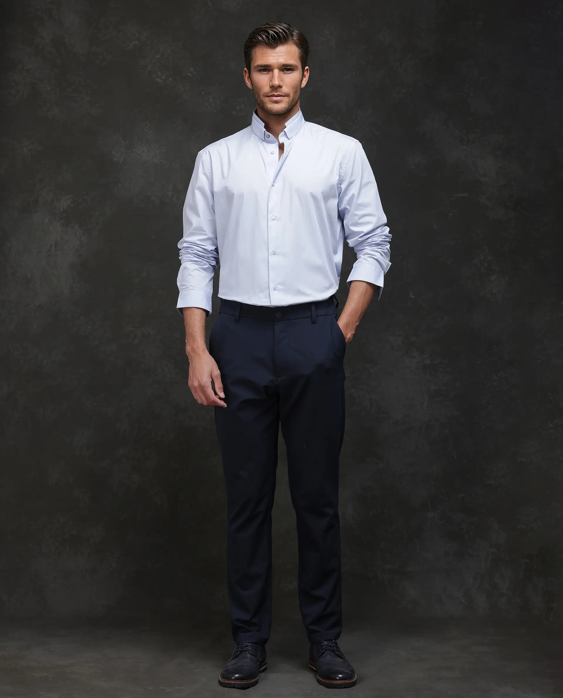 Rare Rabbit Men's Garry Light Blue Cotton Plain Relaxed Fit Full Sleeve Mandarin Collar Shirt - Image 2