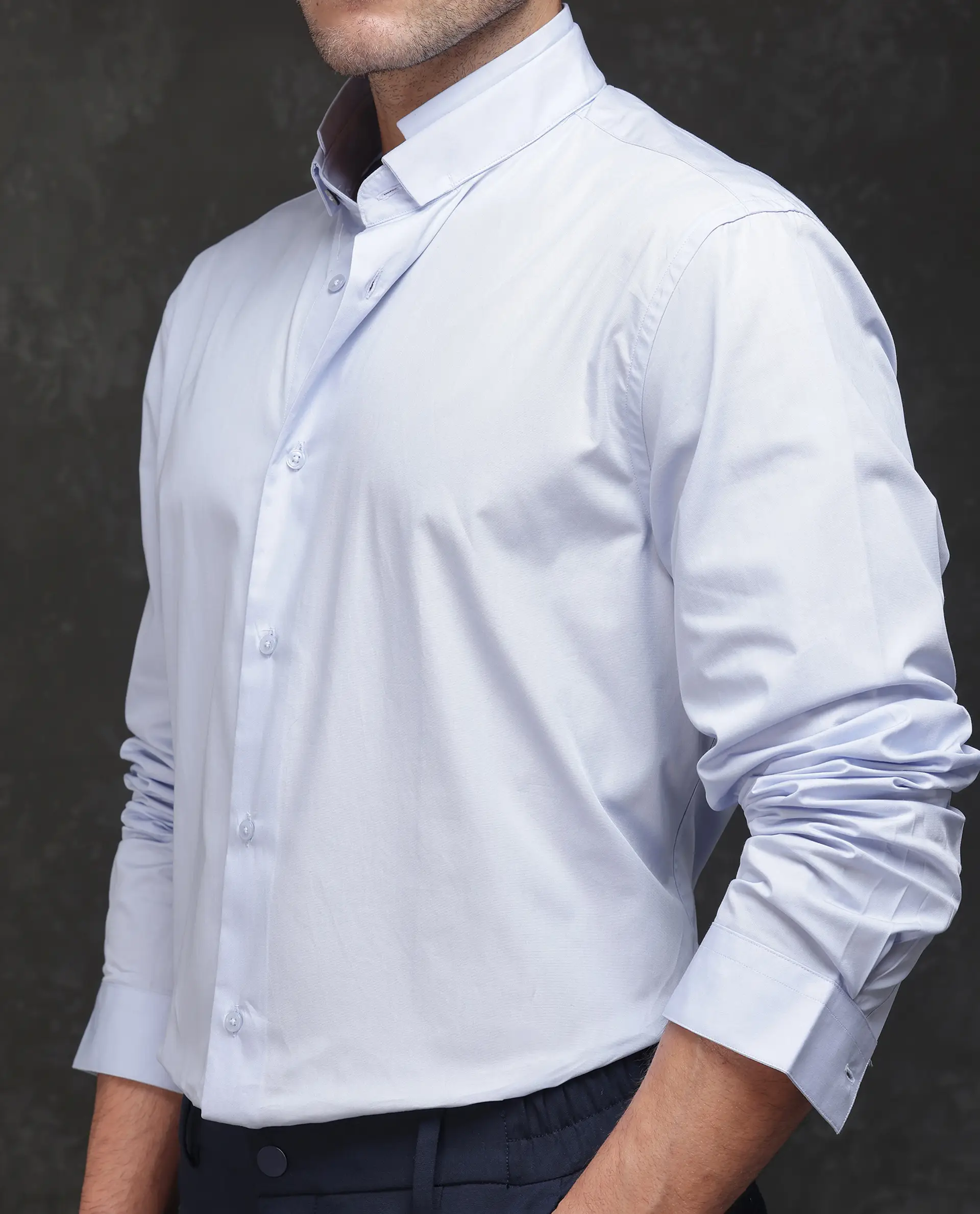 Rare Rabbit Men's Garry Light Blue Cotton Plain Relaxed Fit Full Sleeve Mandarin Collar Shirt - Image 3