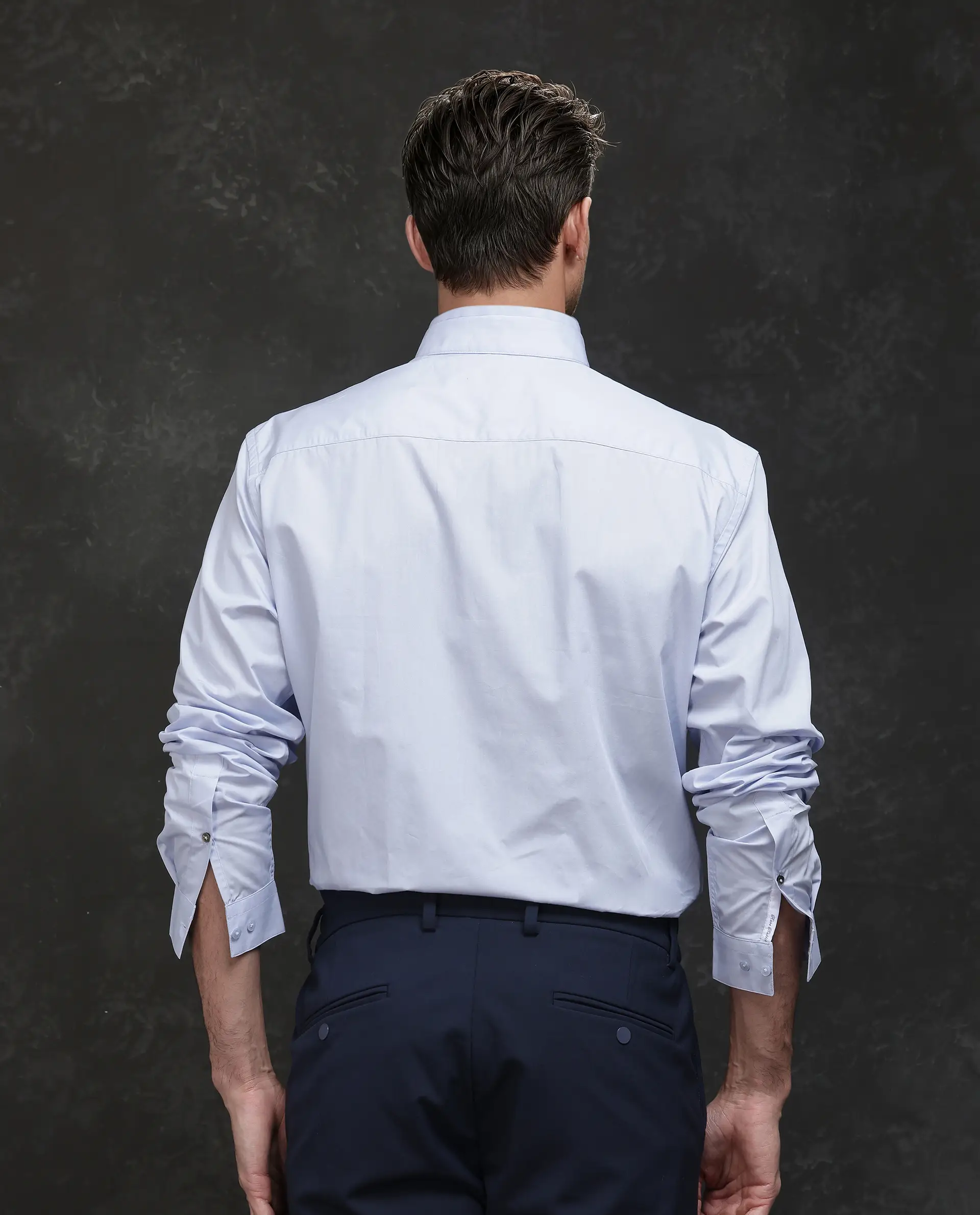 Rare Rabbit Men's Garry Light Blue Cotton Plain Relaxed Fit Full Sleeve Mandarin Collar Shirt - Image 4
