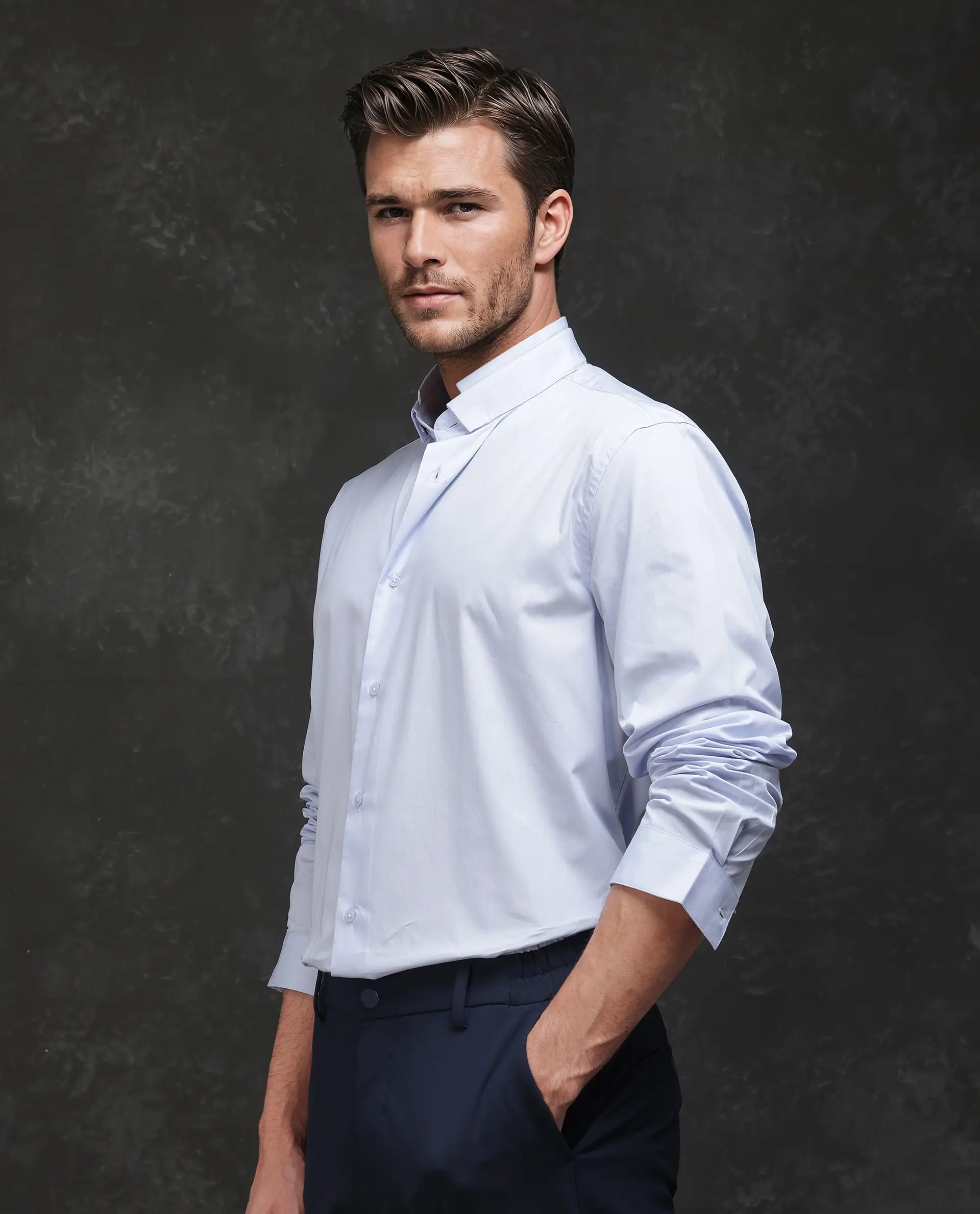 Rare Rabbit Men's Garry Light Blue Cotton Plain Relaxed Fit Full Sleeve Mandarin Collar Shirt - Image 5