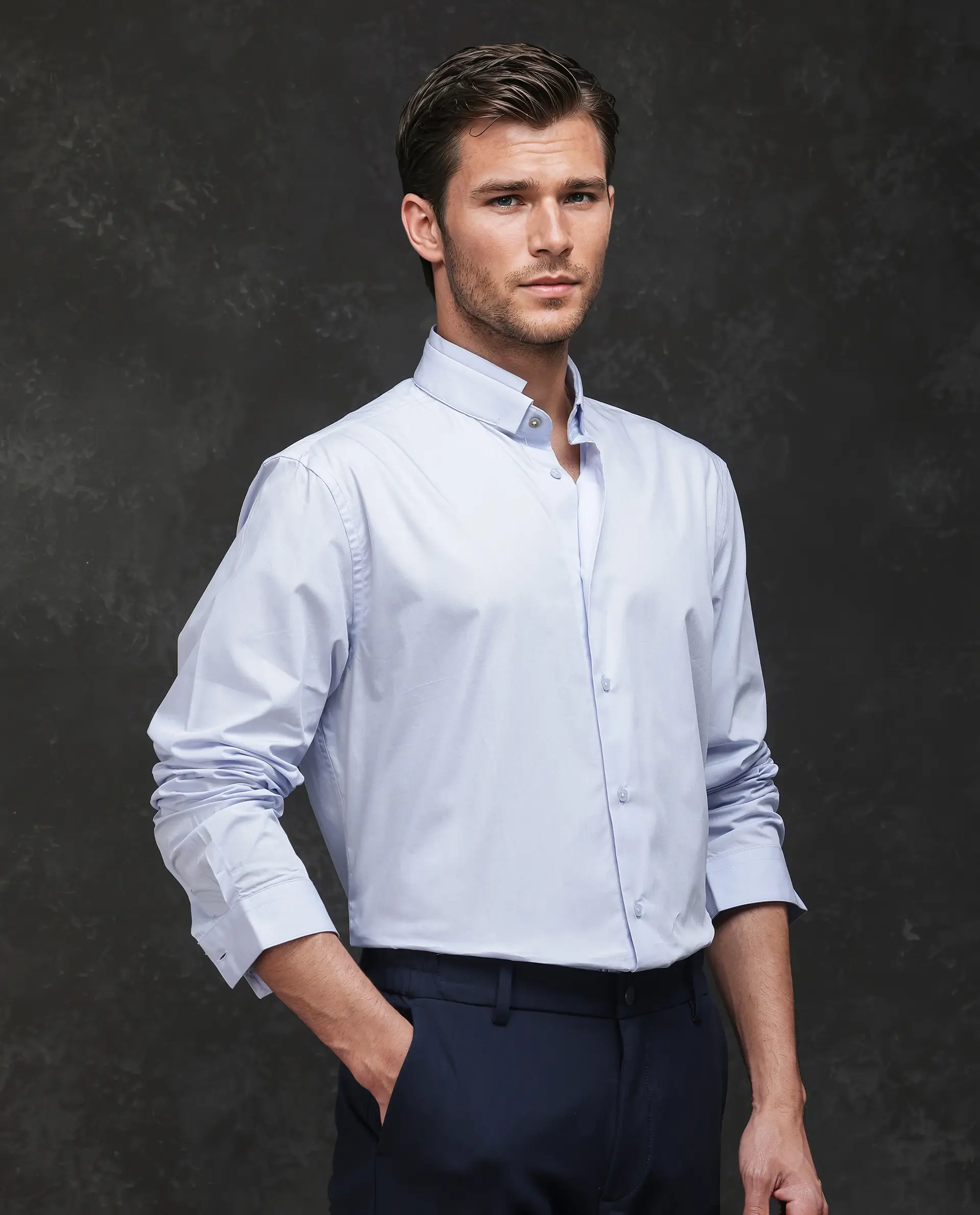 Rare Rabbit Men's Garry Light Blue Cotton Plain Relaxed Fit Full Sleeve Mandarin Collar Shirt - Image 6