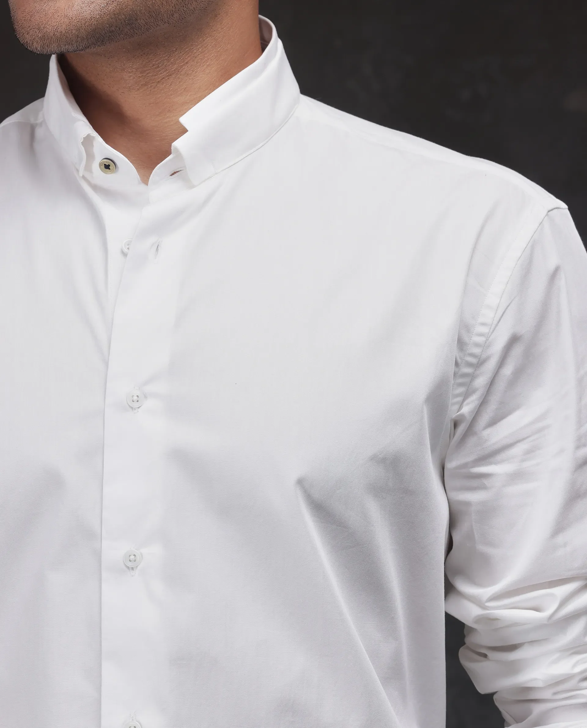 Rare Rabbit Men's Garry White Cotton Plain Relaxed Fit Full Sleeve Mandarin Collar Shirt - Image 3