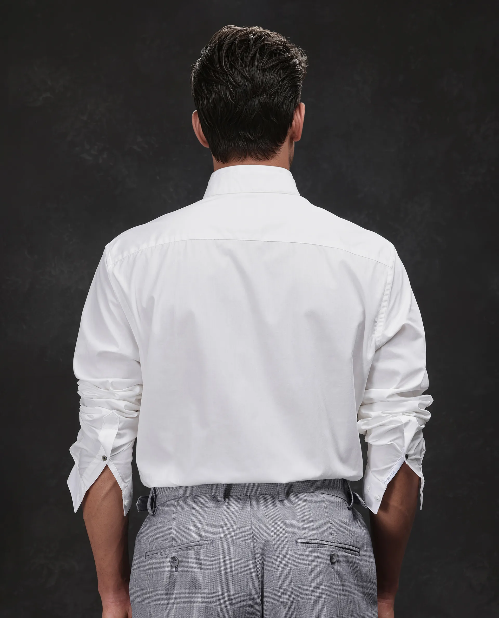 Rare Rabbit Men's Garry White Cotton Plain Relaxed Fit Full Sleeve Mandarin Collar Shirt - Image 4