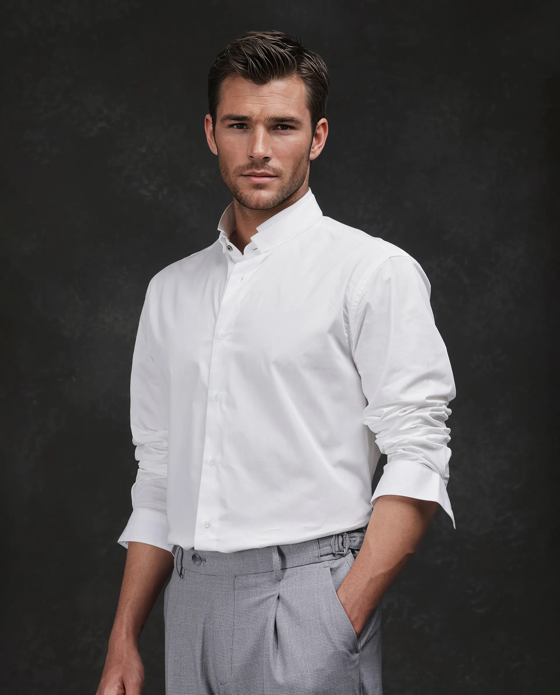 Rare Rabbit Men's Garry White Cotton Plain Relaxed Fit Full Sleeve Mandarin Collar Shirt - Image 6