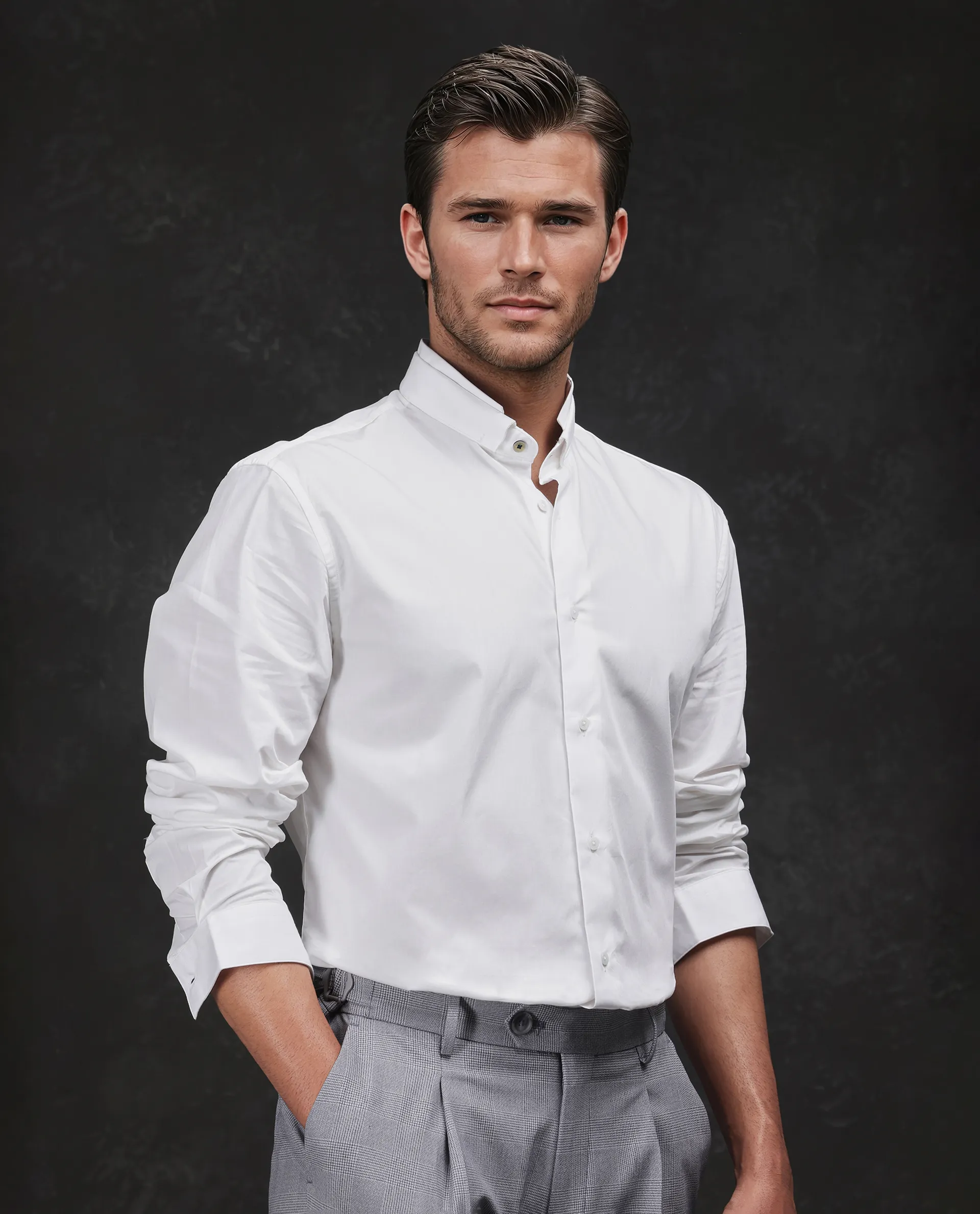 Rare Rabbit Men's Garry White Cotton Plain Relaxed Fit Full Sleeve Mandarin Collar Shirt - Image 7