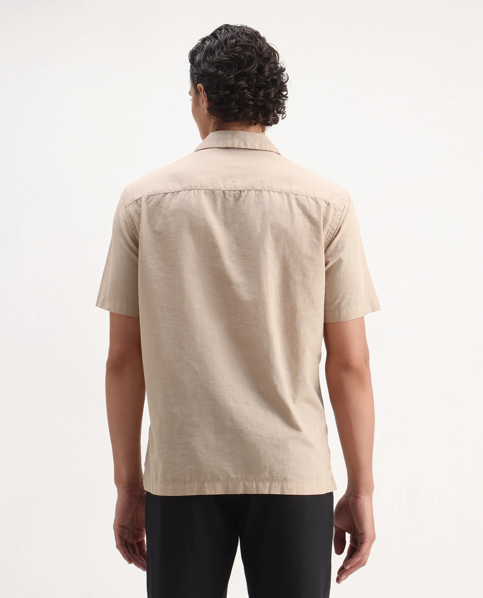Rare Rabbit Men's Gary Beige Linen Blend Embroidered Boxy Fit Half Sleeve Cuban Collar Shirt - Image 8