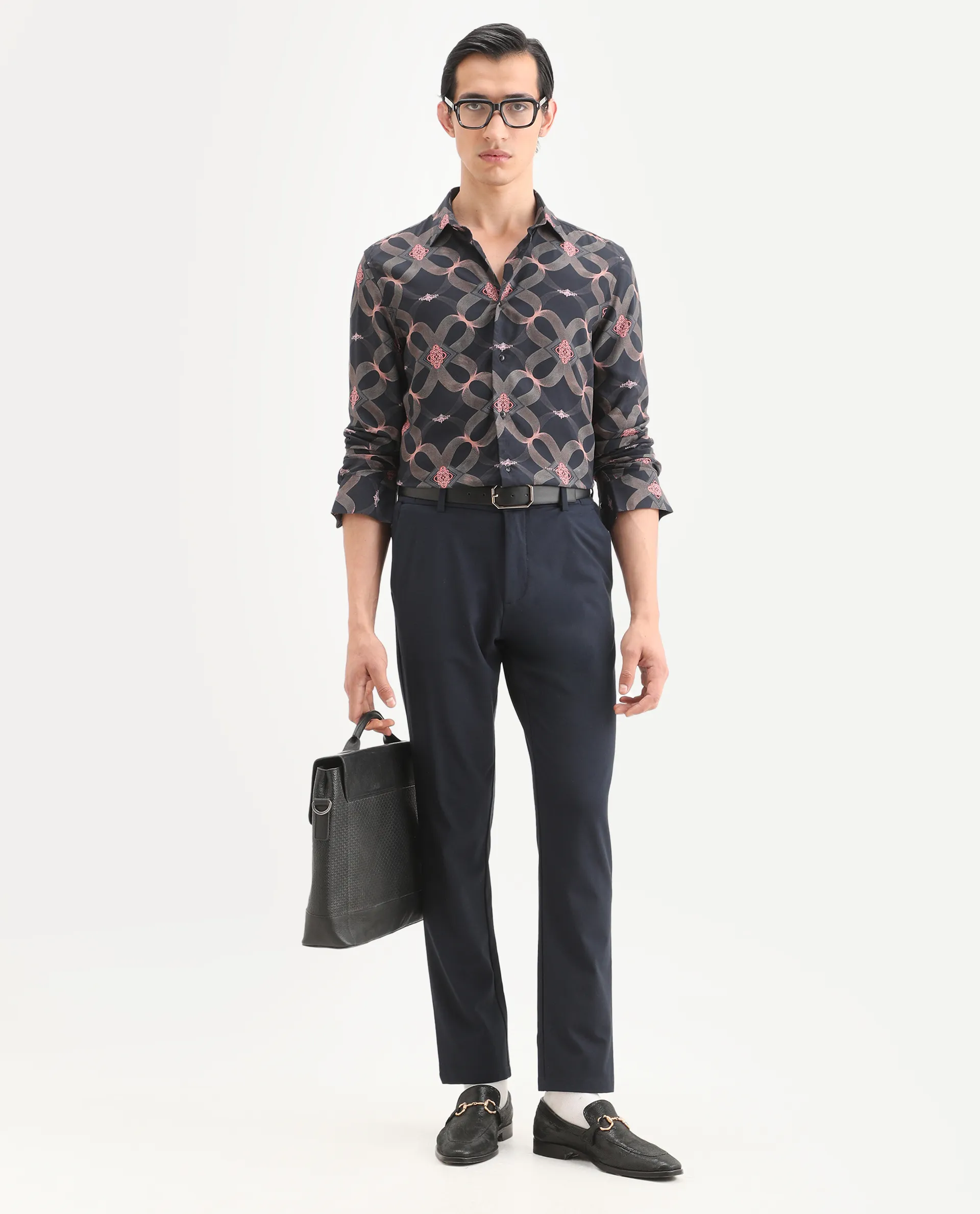 Rare Rabbit Men's Gash Black Viscose Fabric Full Sleeve Spread Collar Regular Fit Geometric Print Shirt - Image 2