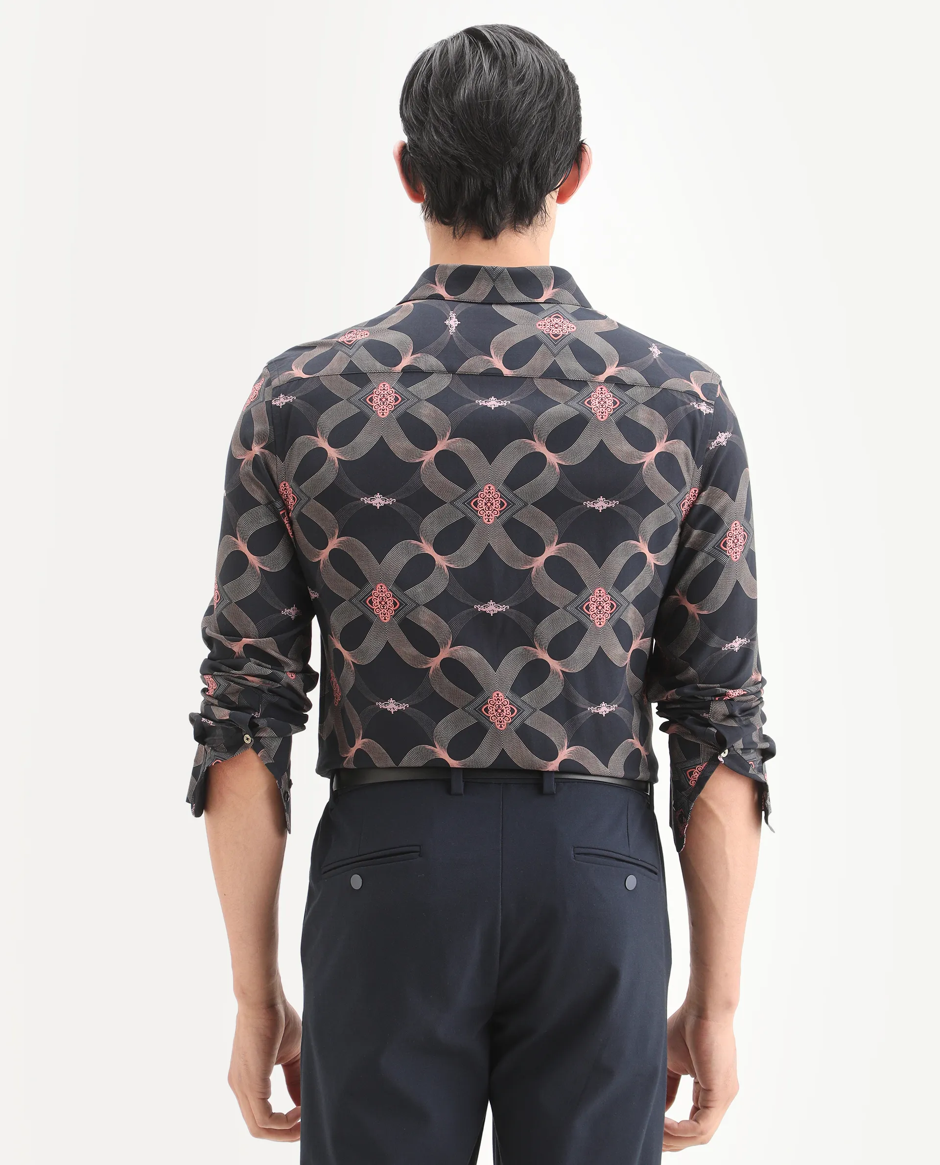 Rare Rabbit Men's Gash Black Viscose Fabric Full Sleeve Spread Collar Regular Fit Geometric Print Shirt - Image 8