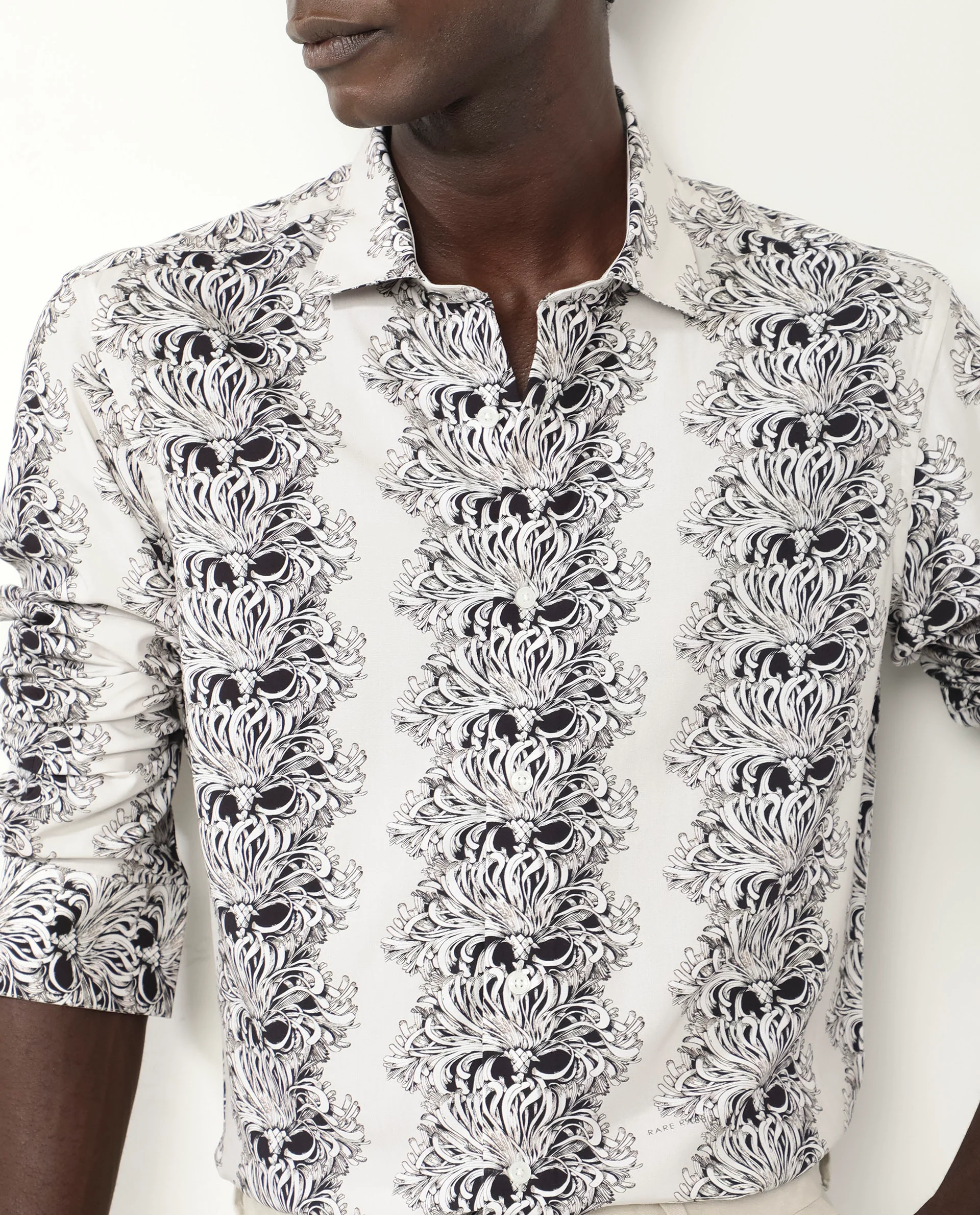 Rare Rabbit Men's Gasta Ls Off White Viscose Floral Print Regular Fit Full Sleeve Collared Shirt - Image 3
