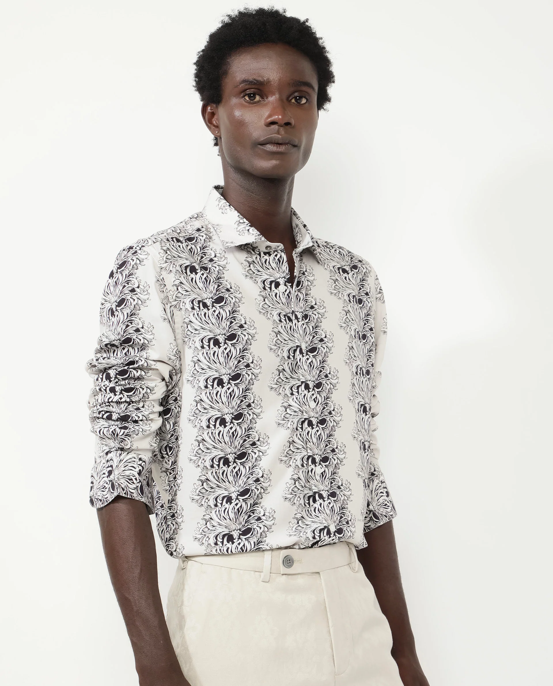 Rare Rabbit Men's Gasta Ls Off White Viscose Floral Print Regular Fit Full Sleeve Collared Shirt - Image 4
