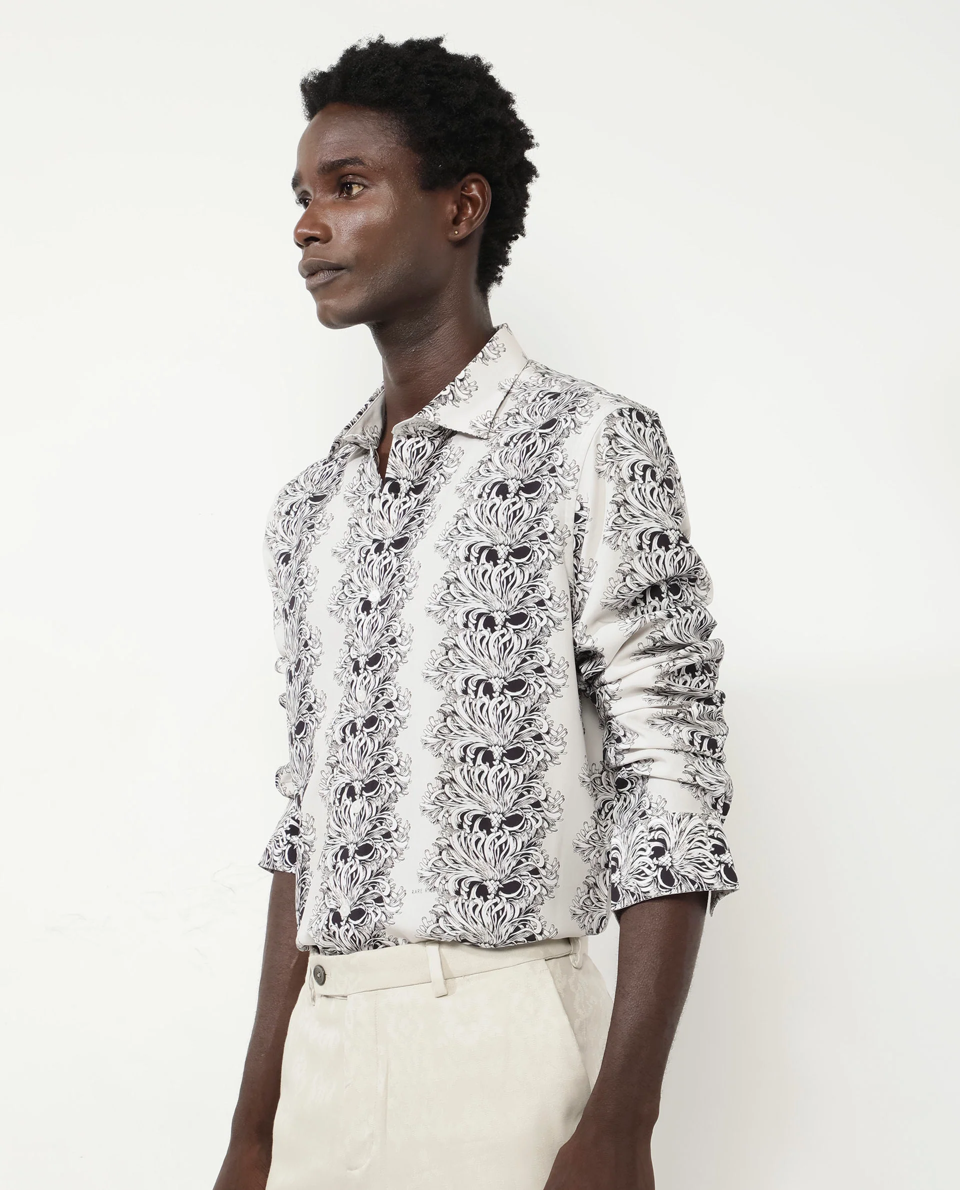 Rare Rabbit Men's Gasta Ls Off White Viscose Floral Print Regular Fit Full Sleeve Collared Shirt - Image 6