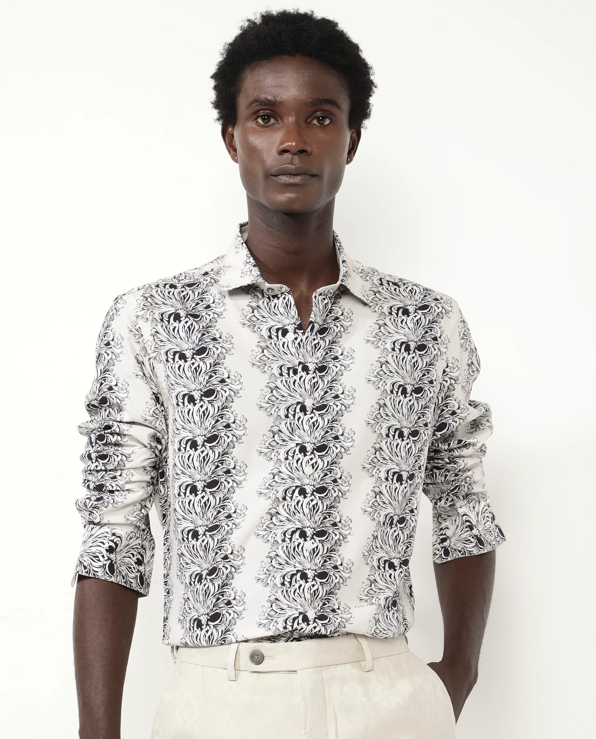 Rare Rabbit Men's Gasta Ls Off White Viscose Floral Print Regular Fit Full Sleeve Collared Shirt - Image 7