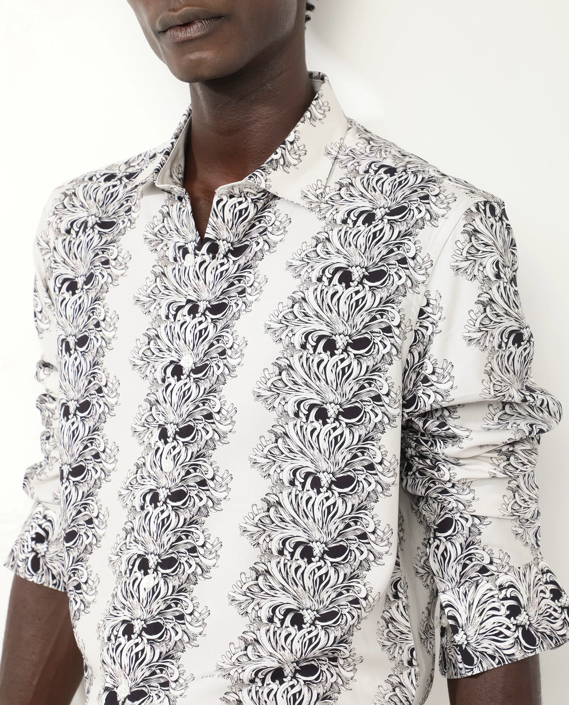 Rare Rabbit Men's Gasta Ls Off White Viscose Floral Print Regular Fit Full Sleeve Collared Shirt - Image 9