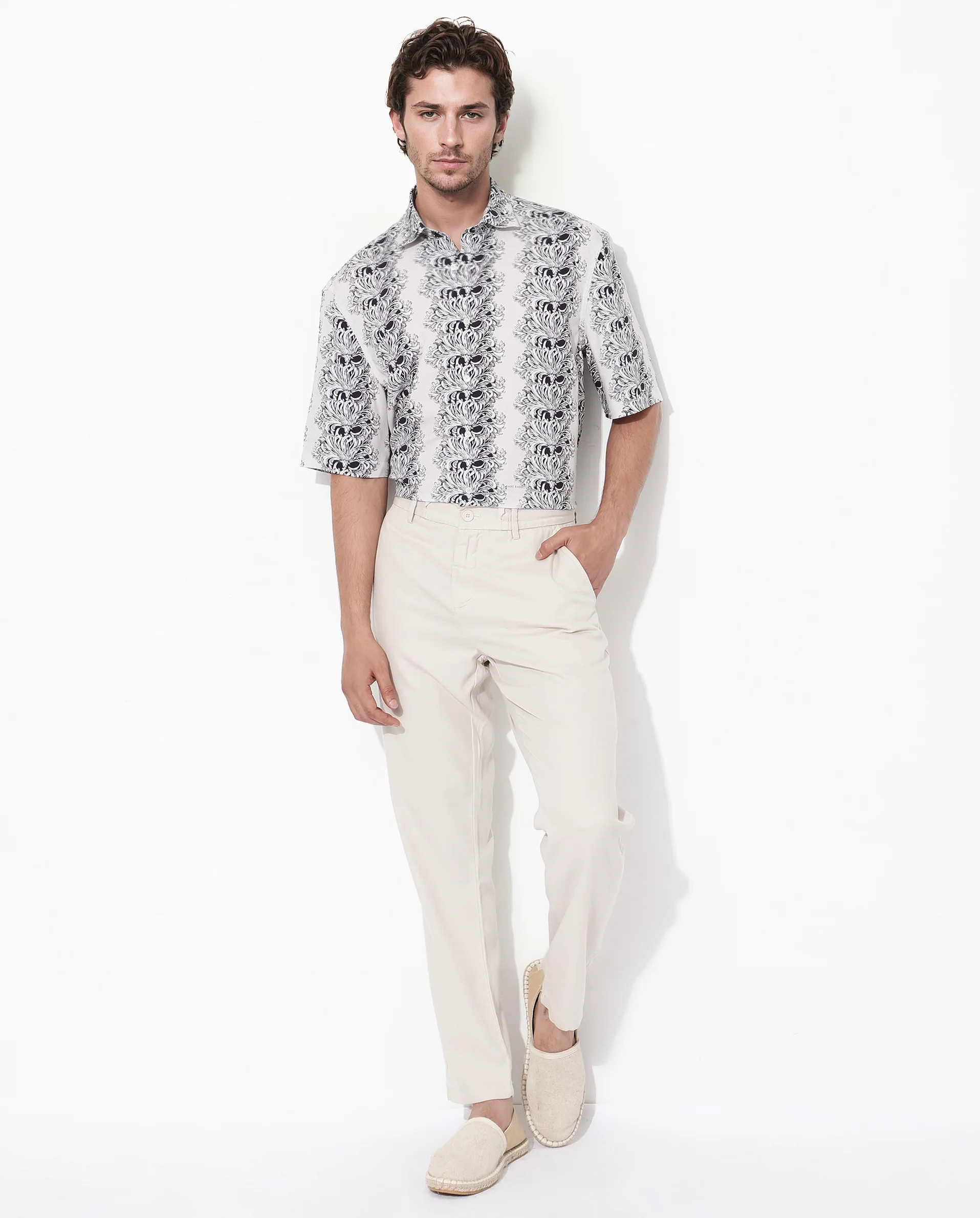 Rare Rabbit Men's Gasta Ss Off White Viscose Floral Print Boxy Fit Half Sleeve Collared Shirt - Image 2