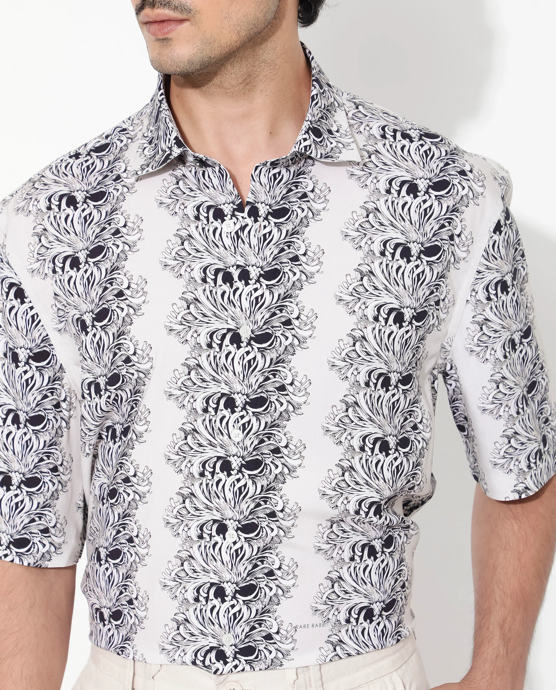 Rare Rabbit Men's Gasta Ss Off White Viscose Floral Print Boxy Fit Half Sleeve Collared Shirt - Image 3