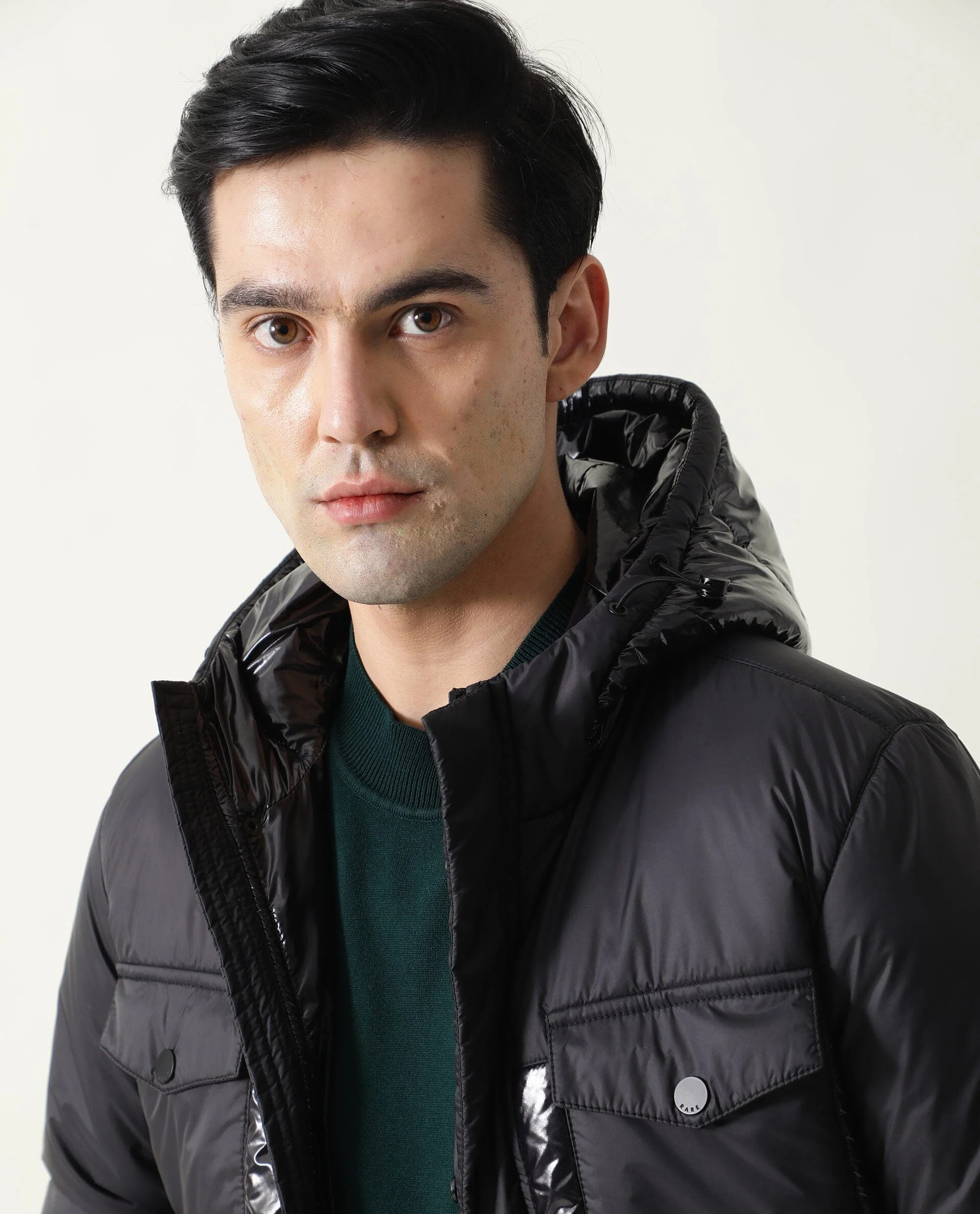Rare Rabbit Men's Gat Black Nylon Plain Relaxed Fit Full Sleeve Hooded Jacket - Image 2