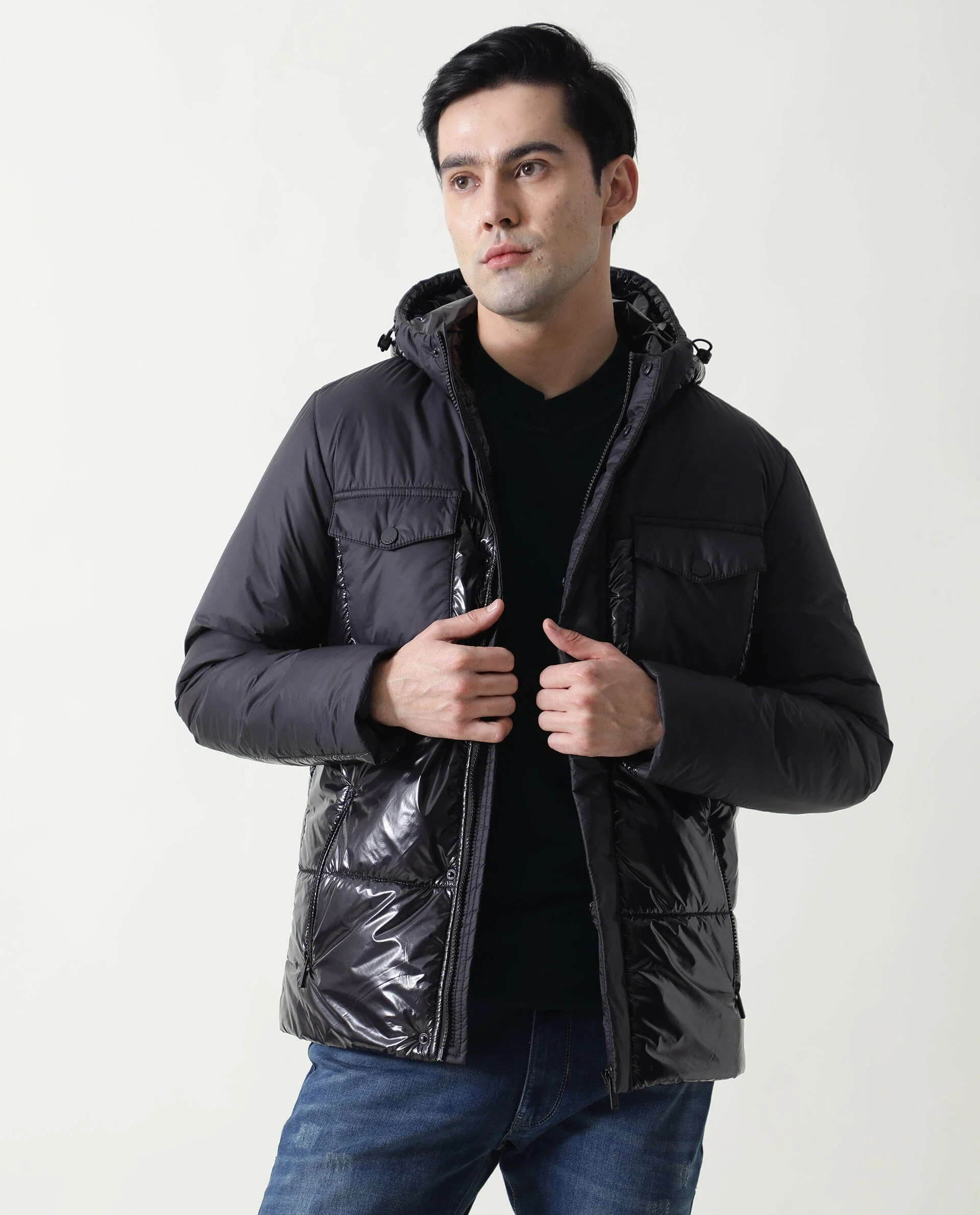Rare Rabbit Men's Gat Black Nylon Plain Relaxed Fit Full Sleeve Hooded Jacket - Image 3