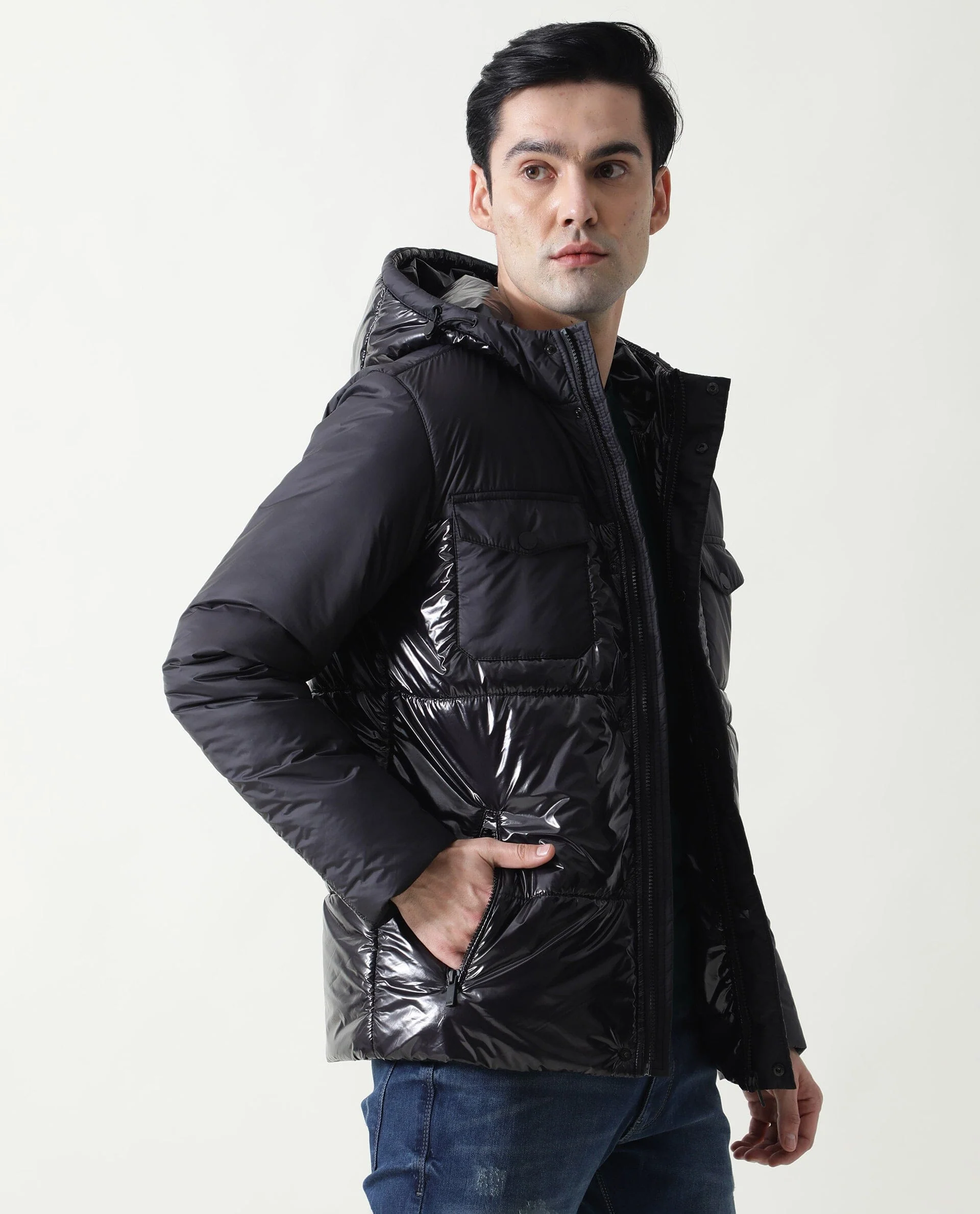 Rare Rabbit Men's Gat Black Nylon Plain Relaxed Fit Full Sleeve Hooded Jacket - Image 4
