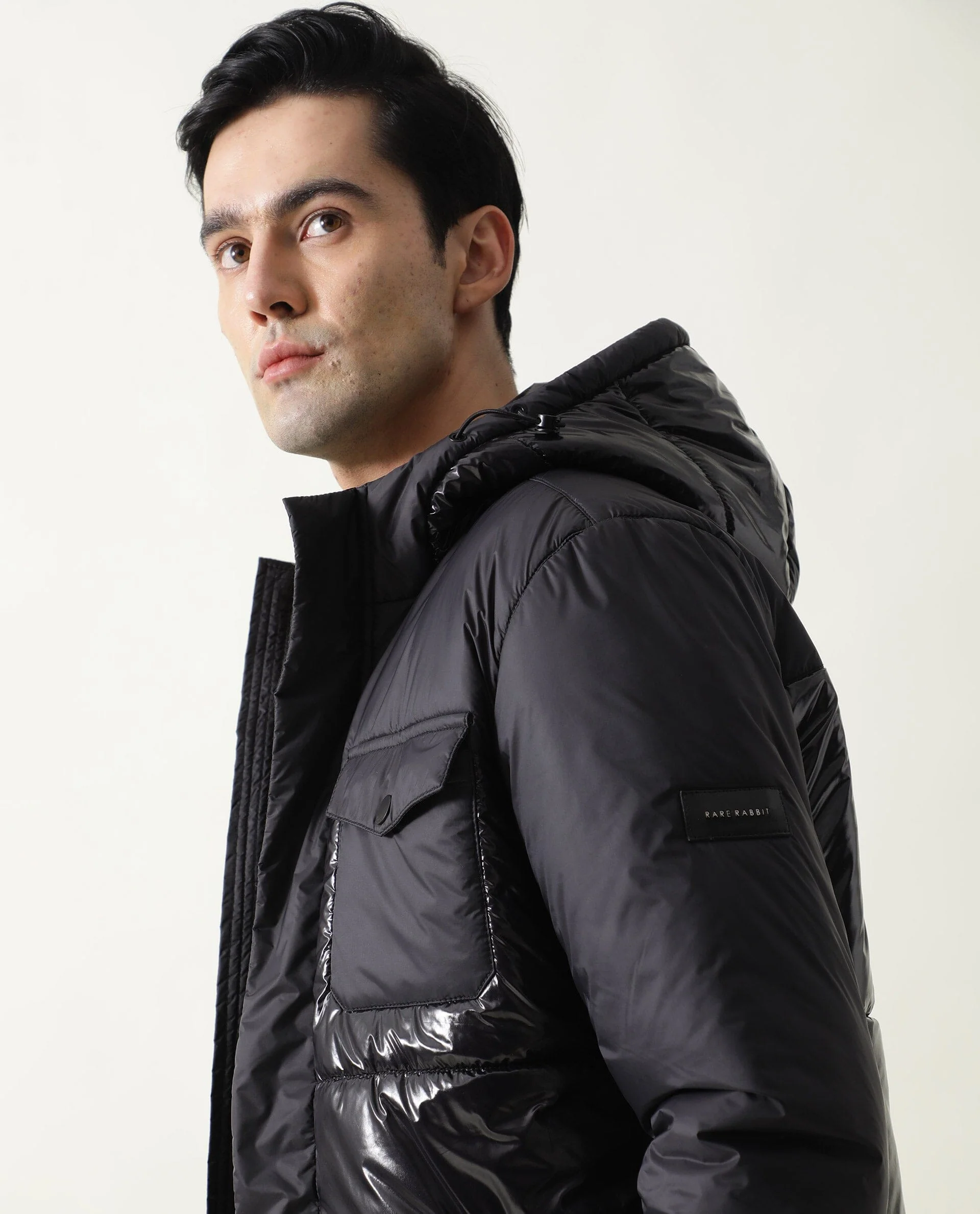 Rare Rabbit Men's Gat Black Nylon Plain Relaxed Fit Full Sleeve Hooded Jacket - Image 6