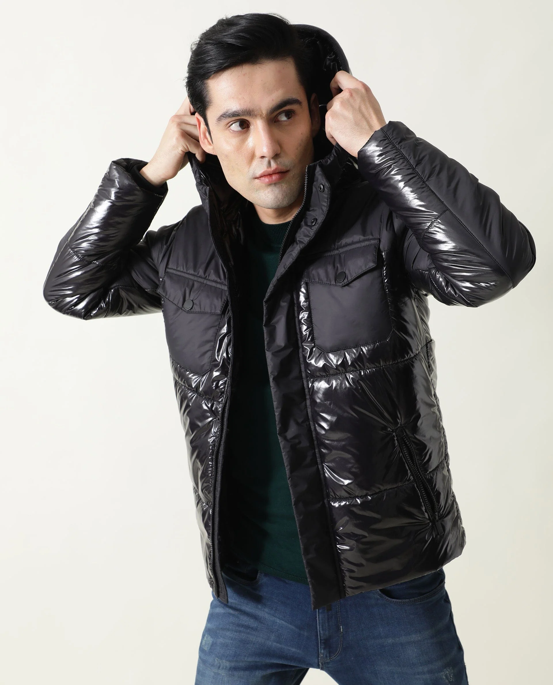 Rare Rabbit Men's Gat Black Nylon Plain Relaxed Fit Full Sleeve Hooded Jacket - Image 7