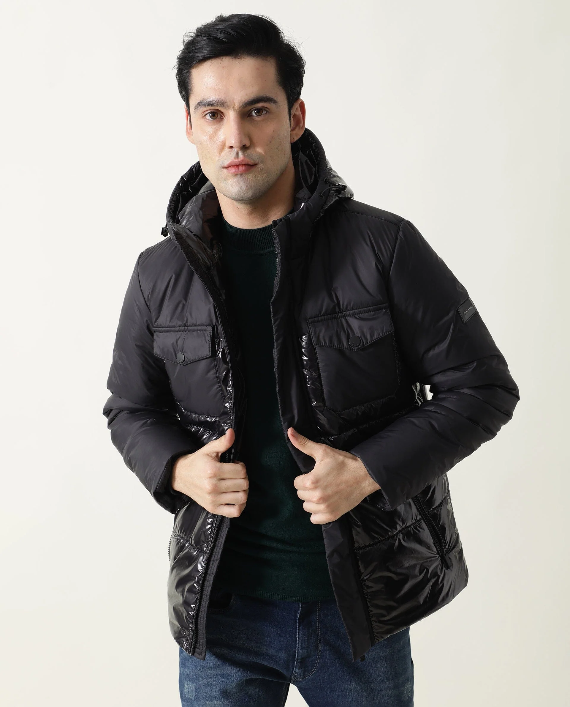 Rare Rabbit Men's Gat Black Nylon Plain Relaxed Fit Full Sleeve Hooded Jacket - Image 8
