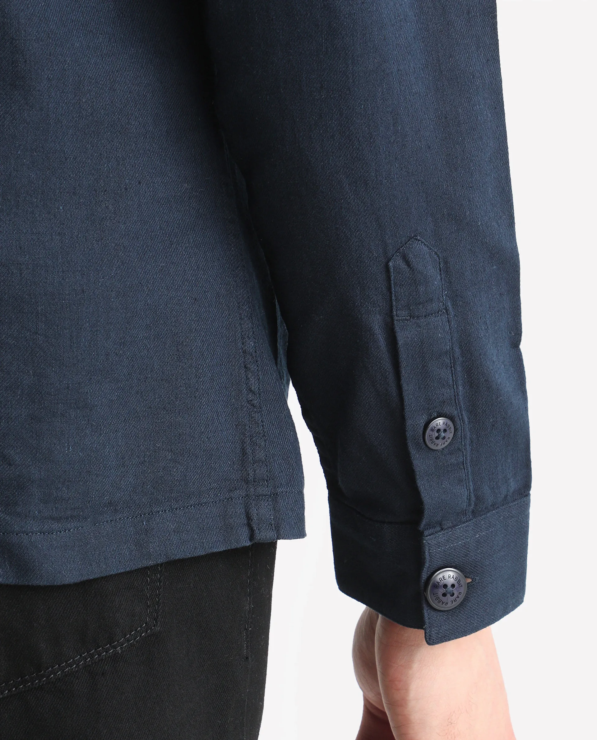 Rare Rabbit Men's Gatter Navy Linen Blend Plain Relaxed Fit Full Sleeve Spread Collar Jacket - Image 5
