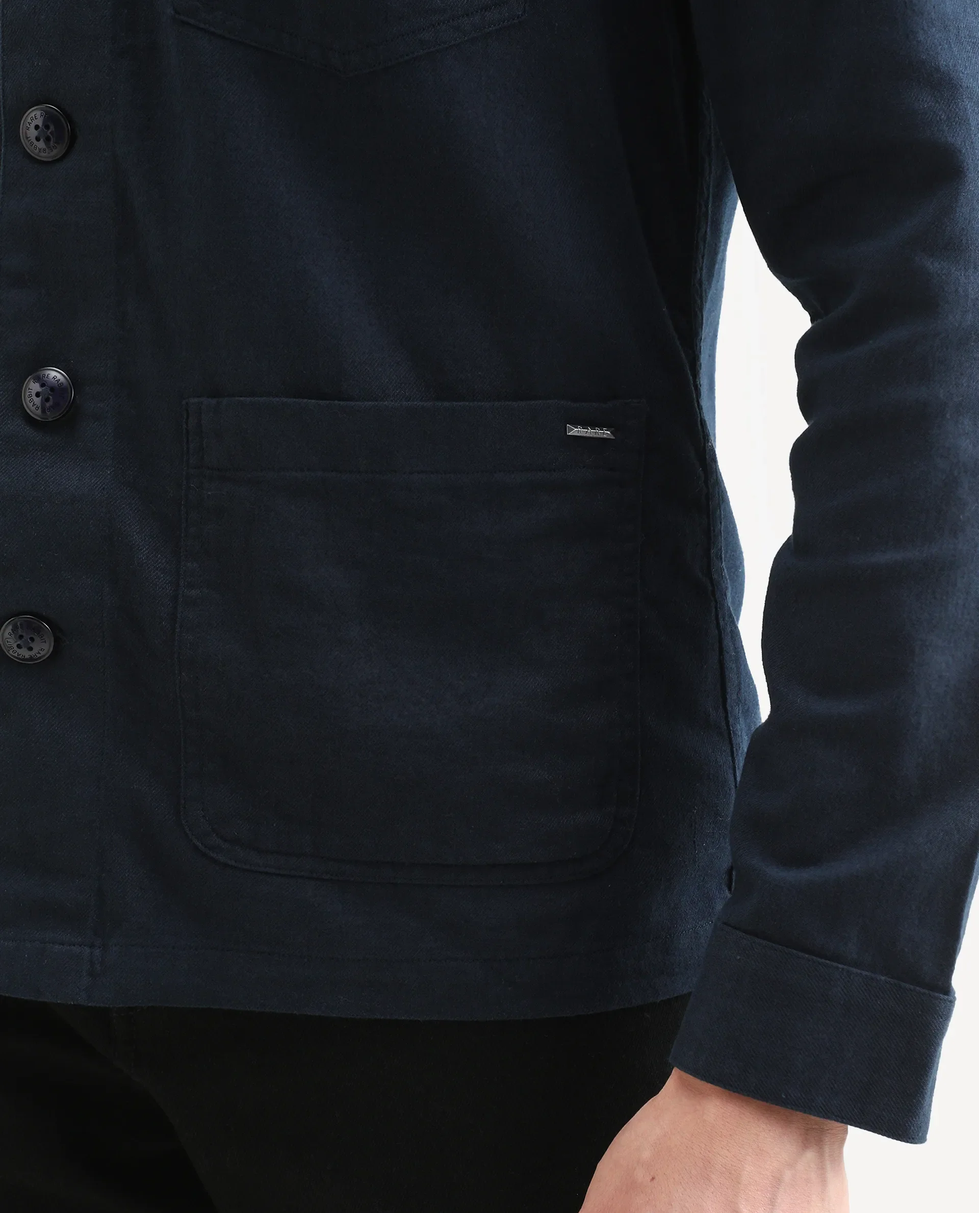Rare Rabbit Men's Gatter Navy Linen Blend Plain Relaxed Fit Full Sleeve Spread Collar Jacket - Image 6