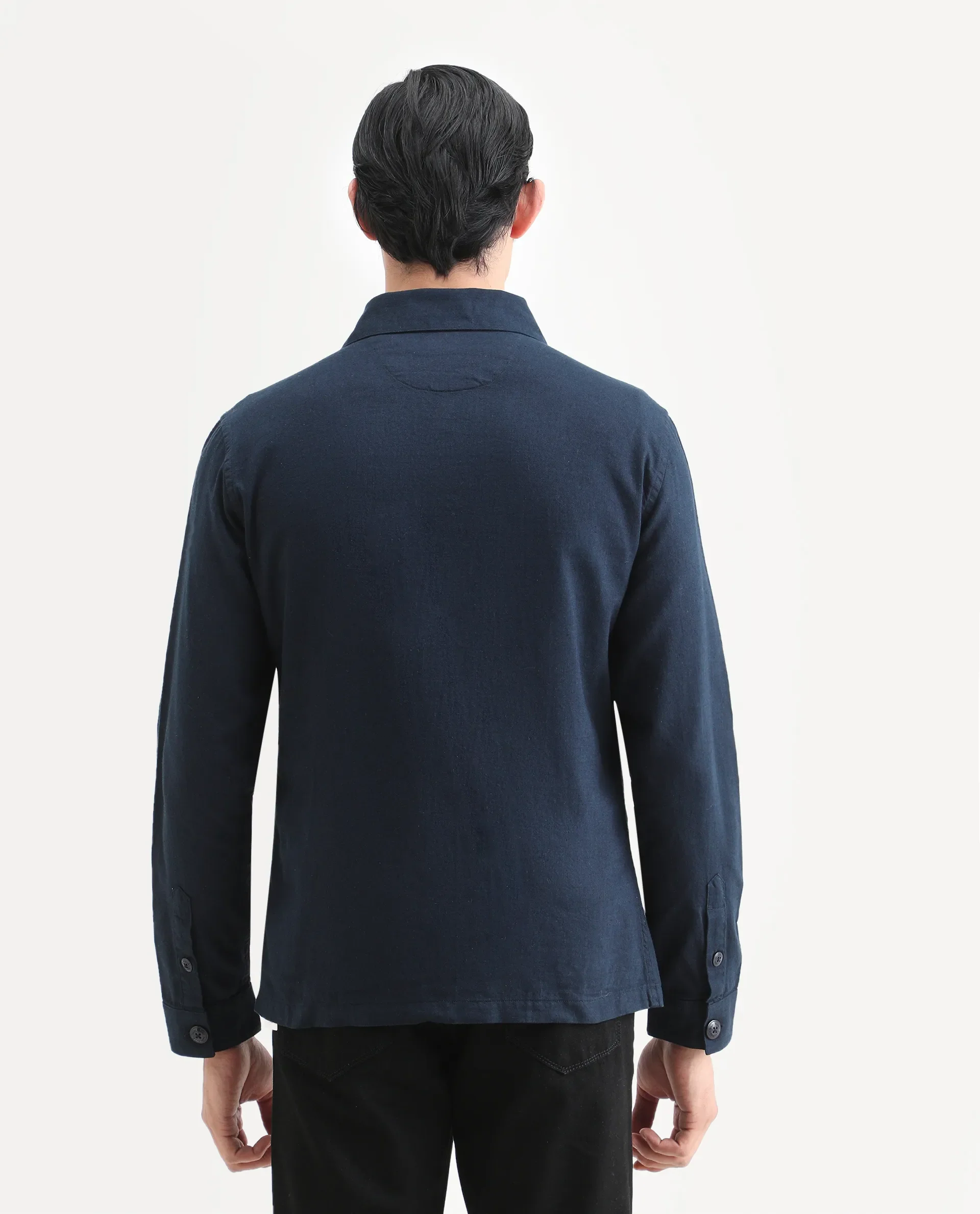 Rare Rabbit Men's Gatter Navy Linen Blend Plain Relaxed Fit Full Sleeve Spread Collar Jacket - Image 9