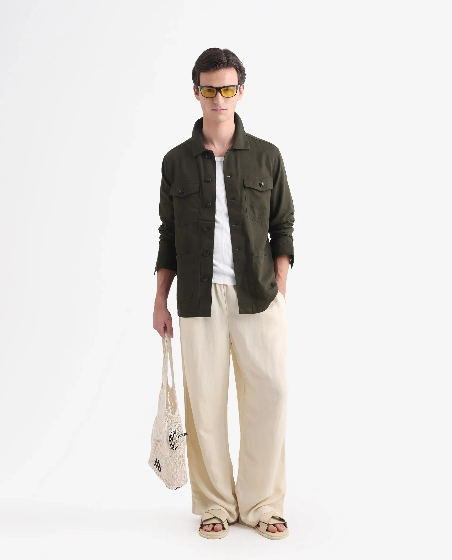 Rare Rabbit Men's Gatter Olive Linen Blend Plain Relaxed Fit Full Sleeve Spread Collar Jacket - Image 2