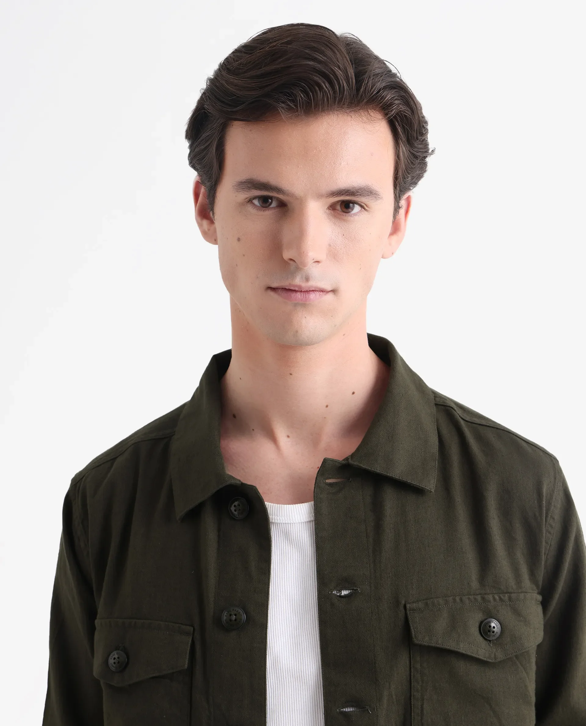 Rare Rabbit Men's Gatter Olive Linen Blend Plain Relaxed Fit Full Sleeve Spread Collar Jacket - Image 5