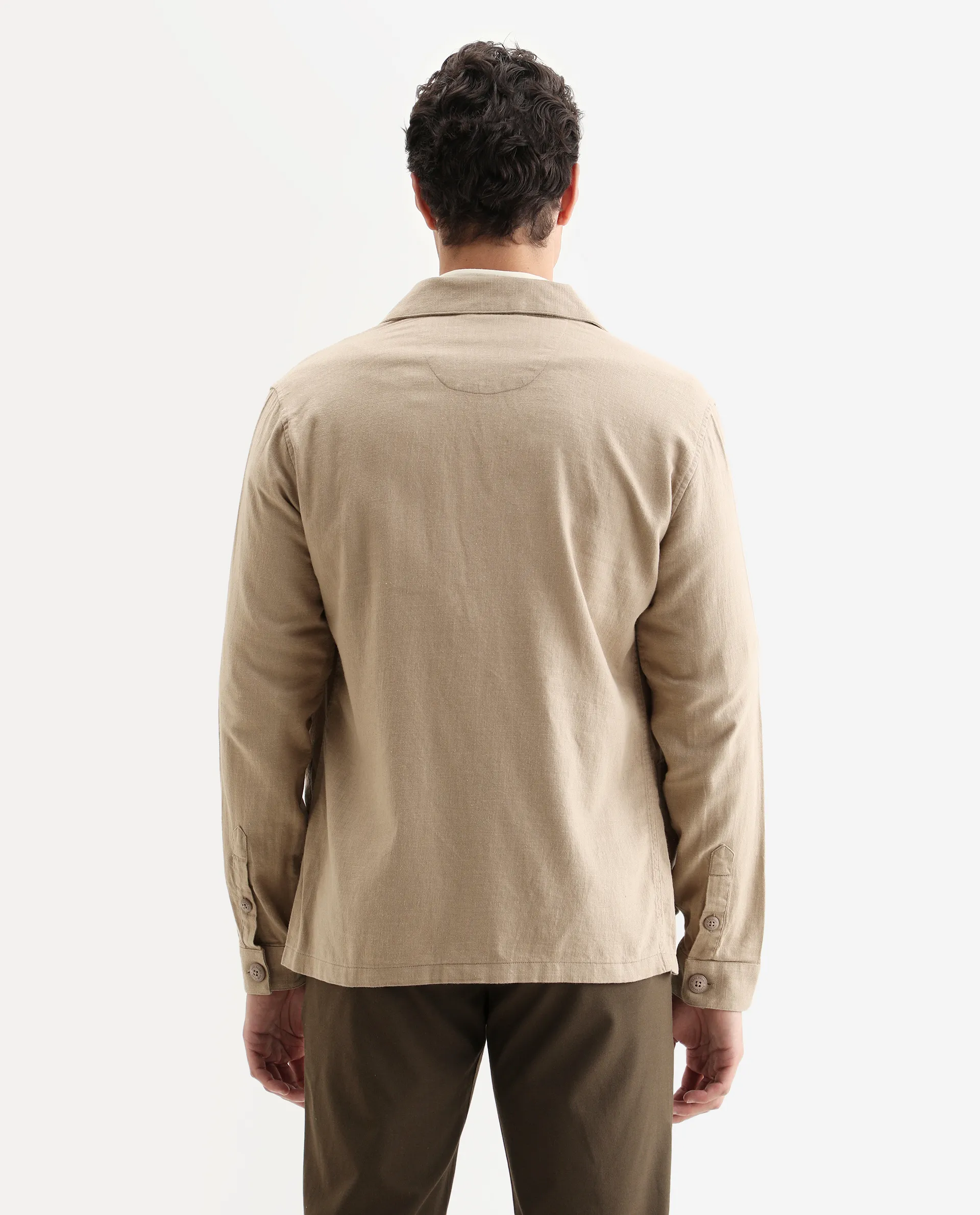 Rare Rabbit Men's Gatton Beige Linen Blend Plain Regular Fit Full Sleeve Spread Collar Jacket - Image 7