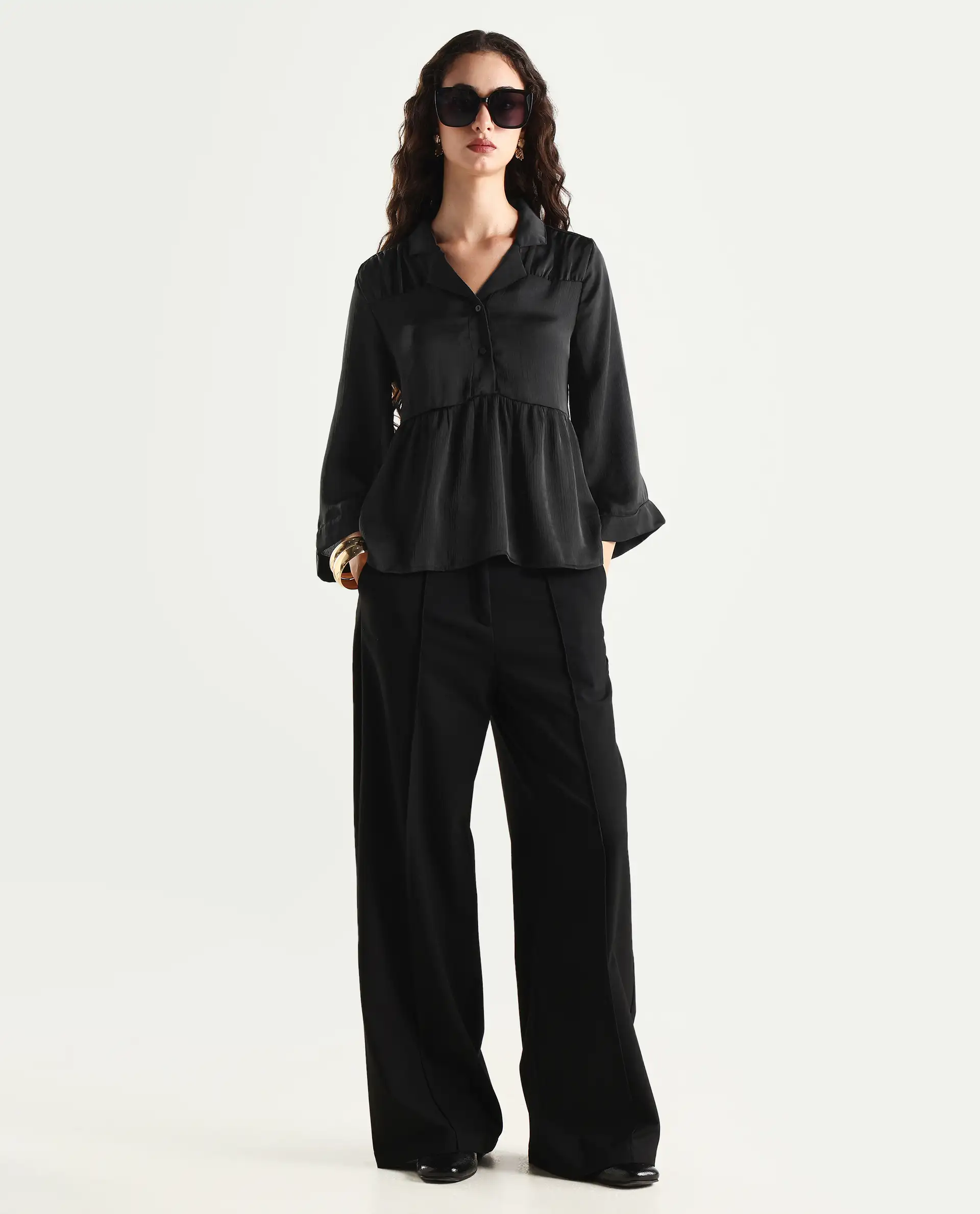 Rareism Women's Gaurerro Black Polyester Lapel Neck Plain Regular Fit Top - Image 2