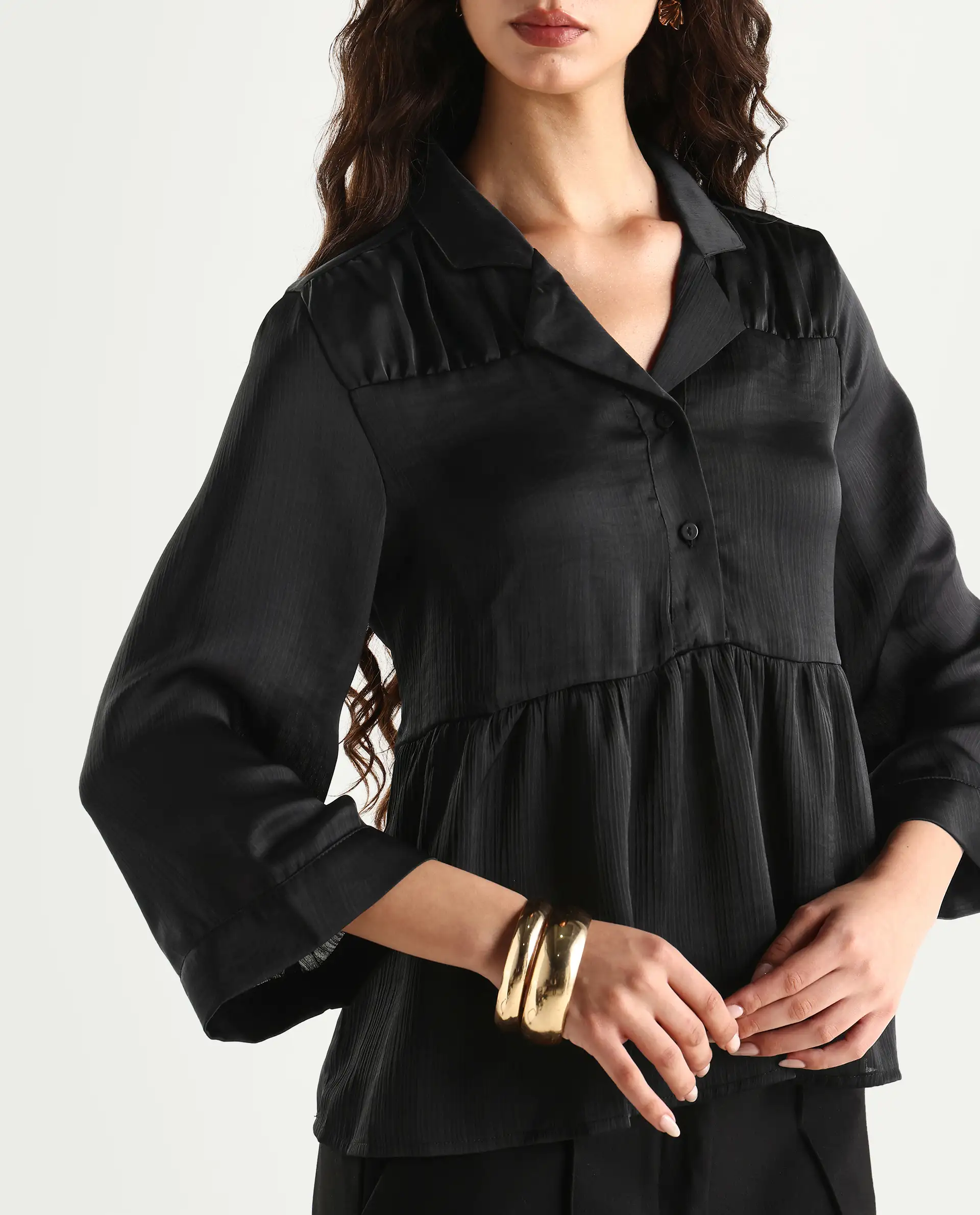 Rareism Women's Gaurerro Black Polyester Lapel Neck Plain Regular Fit Top - Image 4