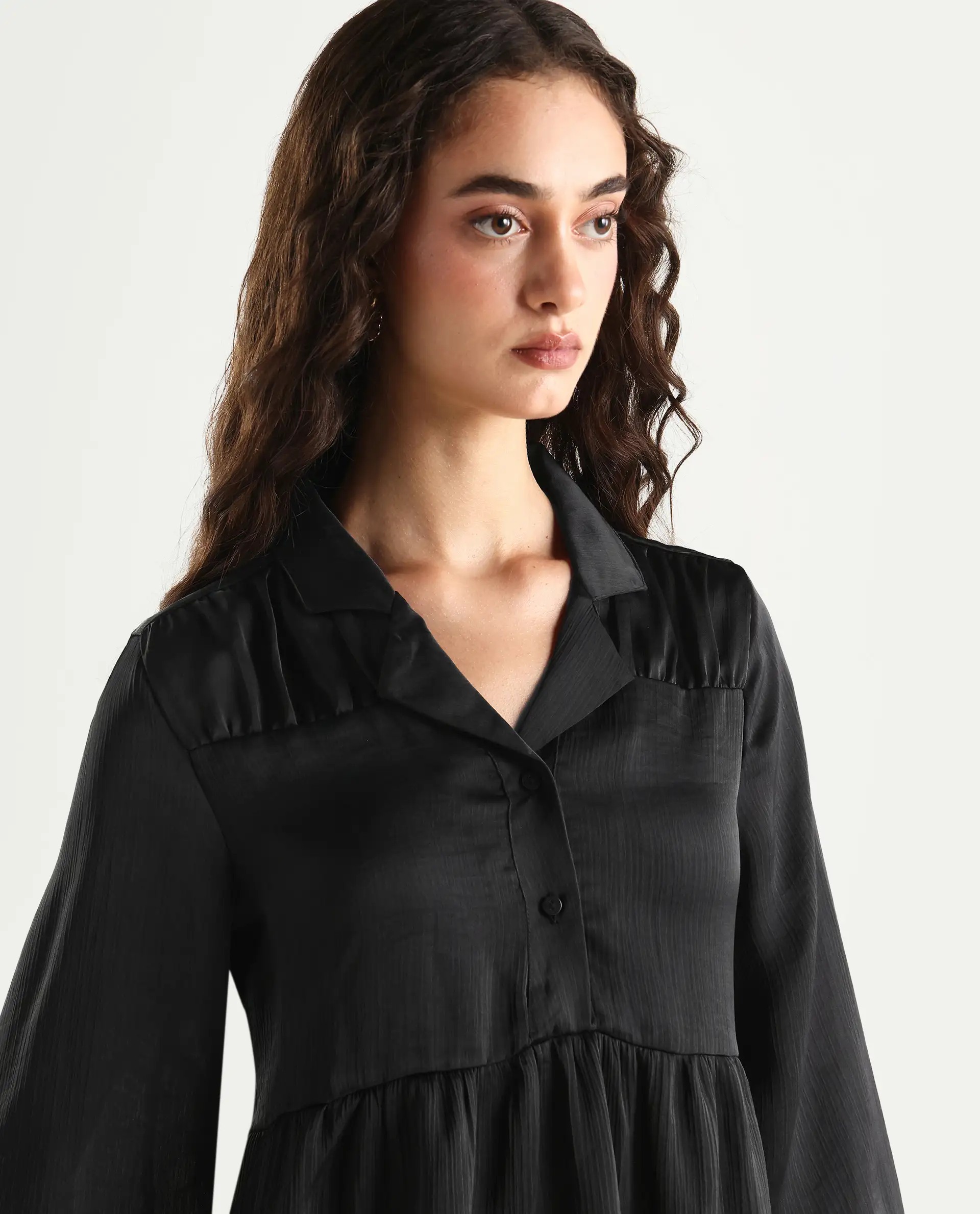 Rareism Women's Gaurerro Black Polyester Lapel Neck Plain Regular Fit Top - Image 5