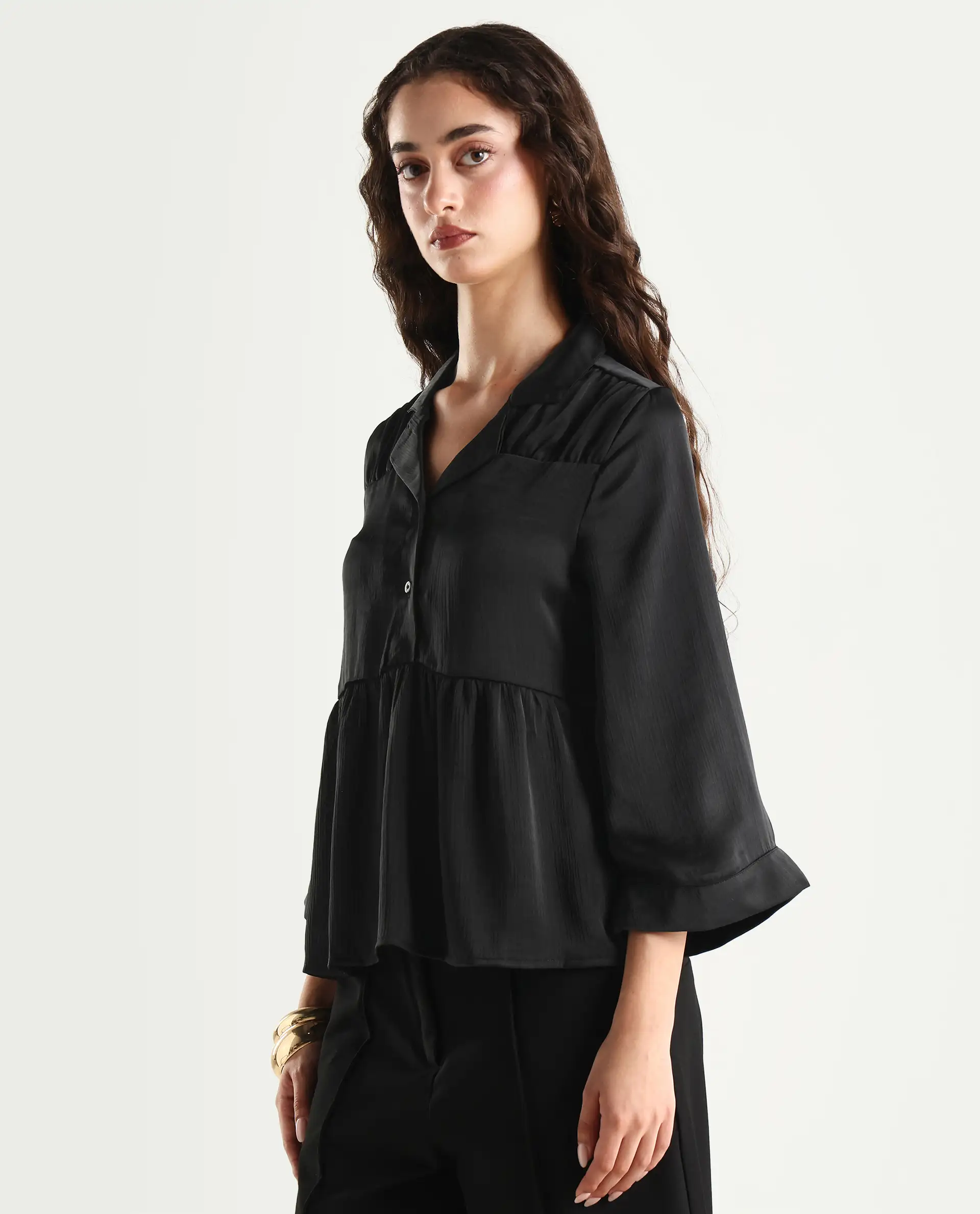 Rareism Women's Gaurerro Black Polyester Lapel Neck Plain Regular Fit Top - Image 6