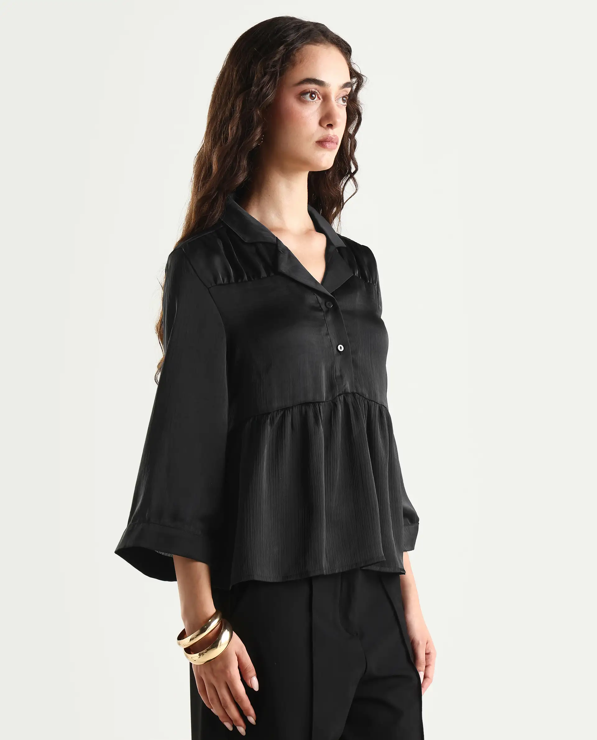 Rareism Women's Gaurerro Black Polyester Lapel Neck Plain Regular Fit Top - Image 7