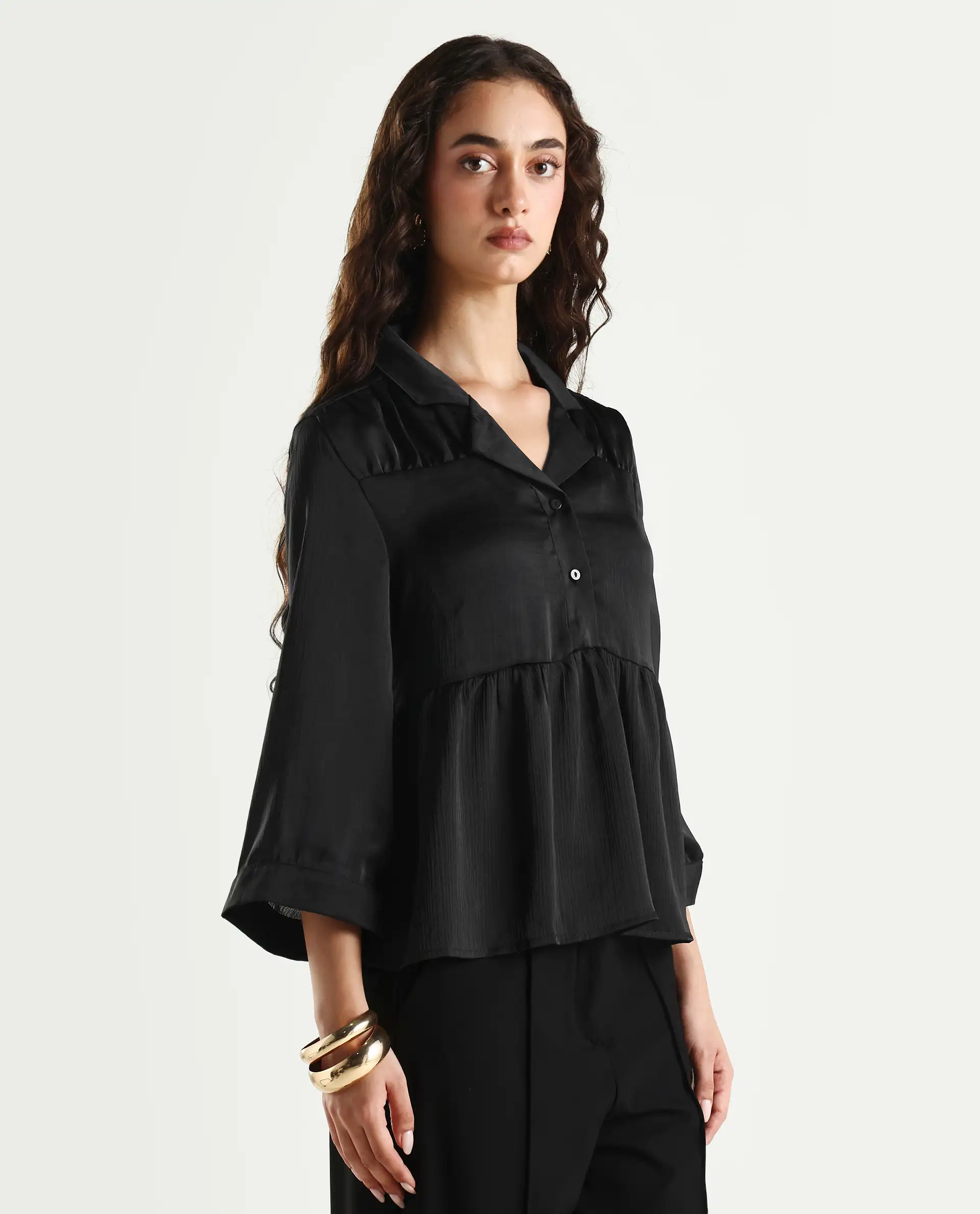Rareism Women's Gaurerro Black Polyester Lapel Neck Plain Regular Fit Top - Image 8