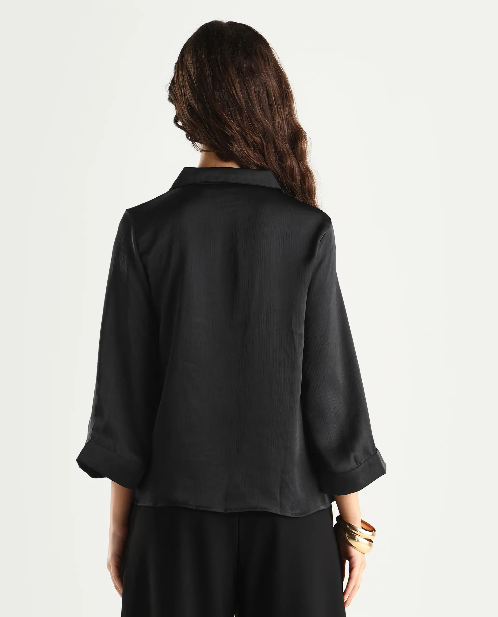 Rareism Women's Gaurerro Black Polyester Lapel Neck Plain Regular Fit Top - Image 9