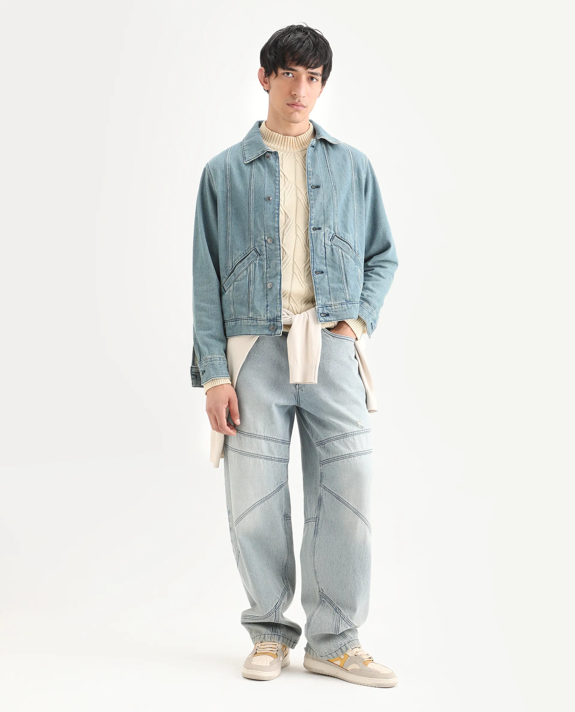 Rare Rabbit Men's Gausst Blue Cotton Plain Regular Fit Full Sleeve Spread Collar Jacket - Image 2