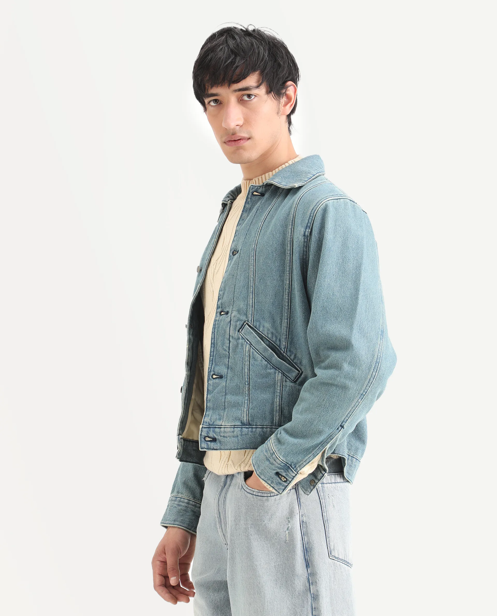 Rare Rabbit Men's Gausst Blue Cotton Plain Regular Fit Full Sleeve Spread Collar Jacket - Image 5