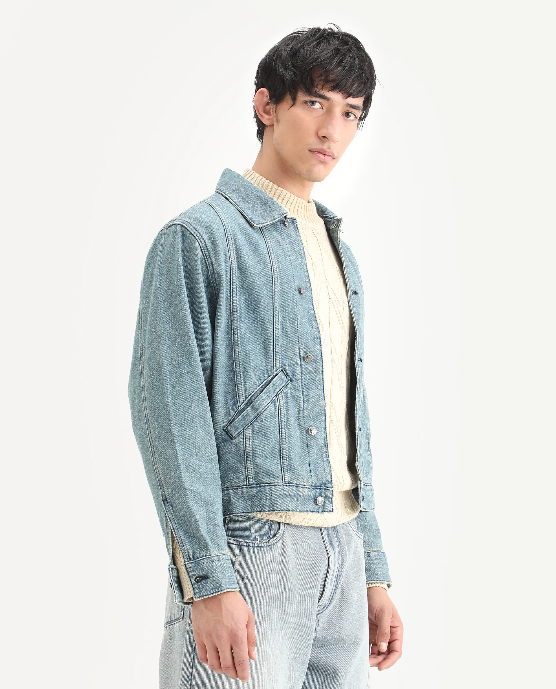 Rare Rabbit Men's Gausst Blue Cotton Plain Regular Fit Full Sleeve Spread Collar Jacket - Image 6