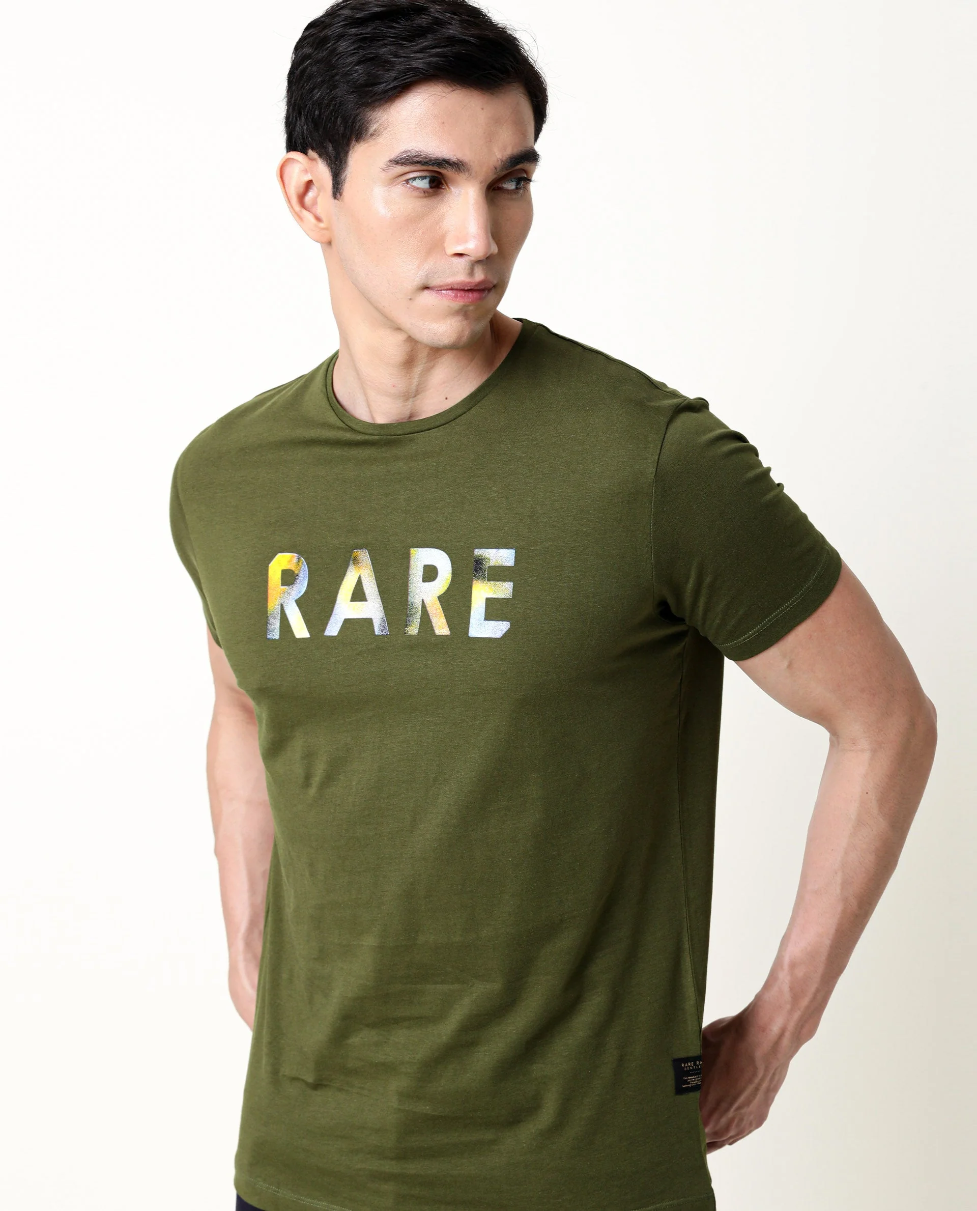 Rare Rabbit Men's Gavin Green Cotton Graphic Print Regular Fit Half Sleeve Crew Neck T-Shirt - Image 11