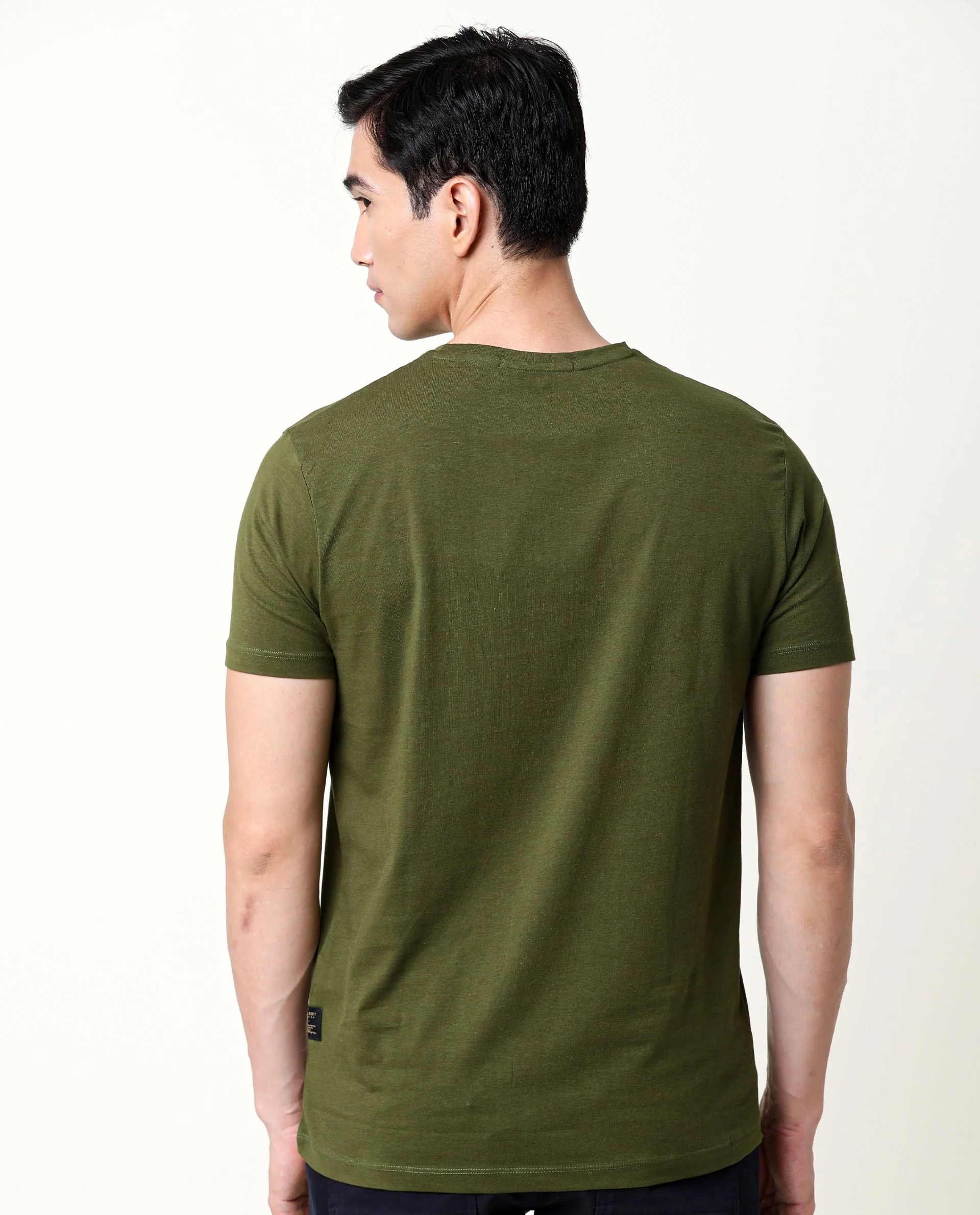 Rare Rabbit Men's Gavin Green Cotton Graphic Print Regular Fit Half Sleeve Crew Neck T-Shirt - Image 4