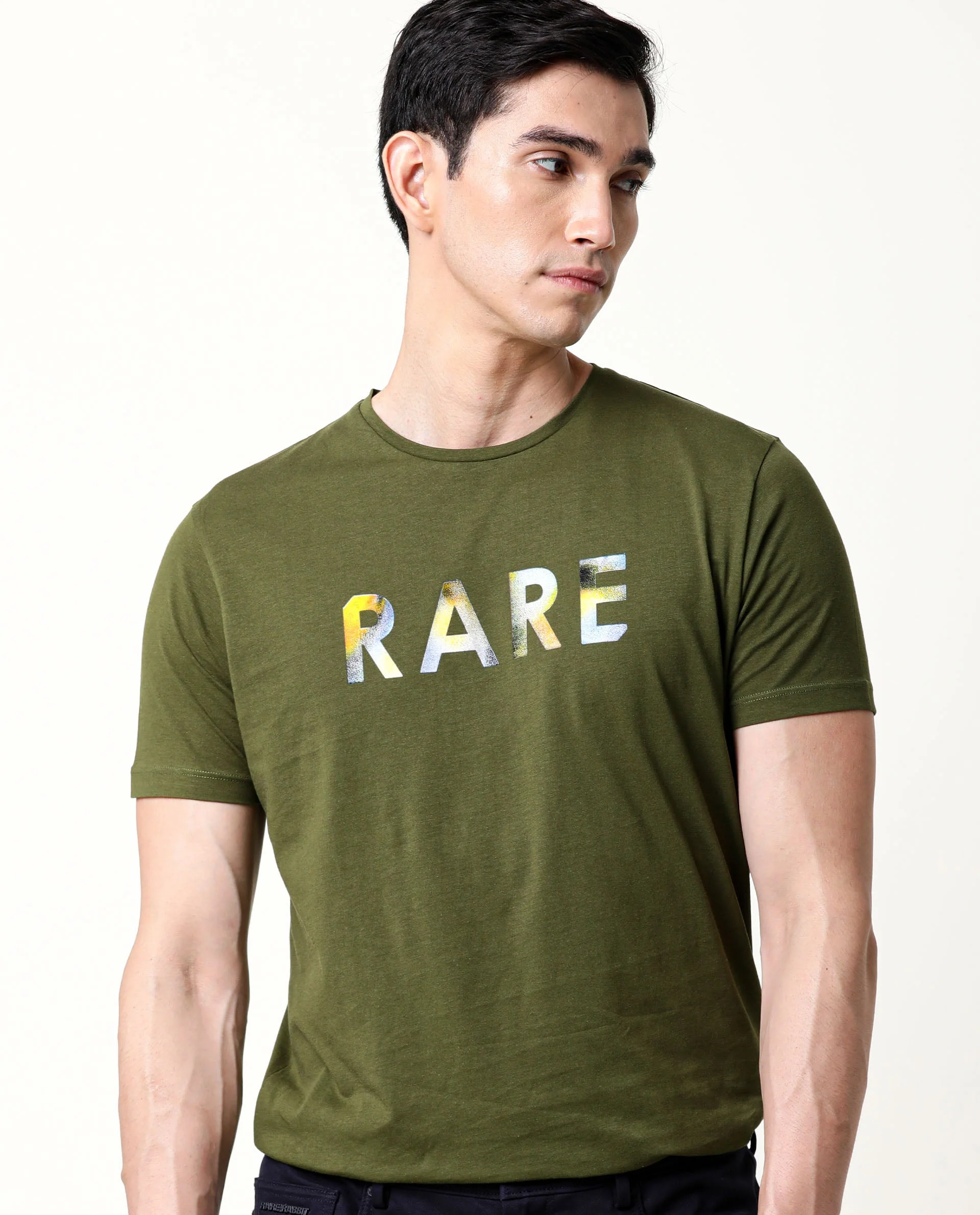 Rare Rabbit Men's Gavin Green Cotton Graphic Print Regular Fit Half Sleeve Crew Neck T-Shirt - Image 5