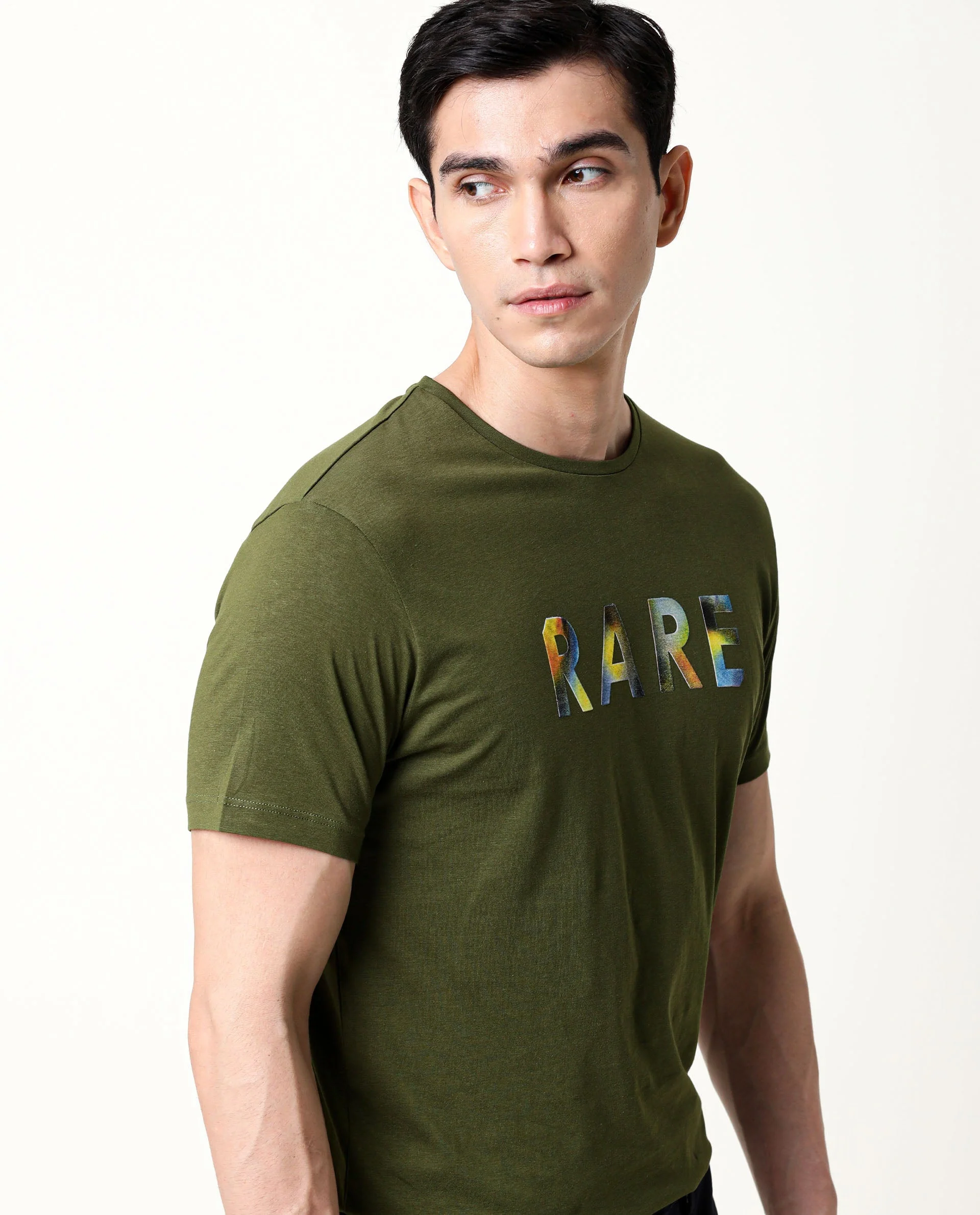 Rare Rabbit Men's Gavin Green Cotton Graphic Print Regular Fit Half Sleeve Crew Neck T-Shirt - Image 7