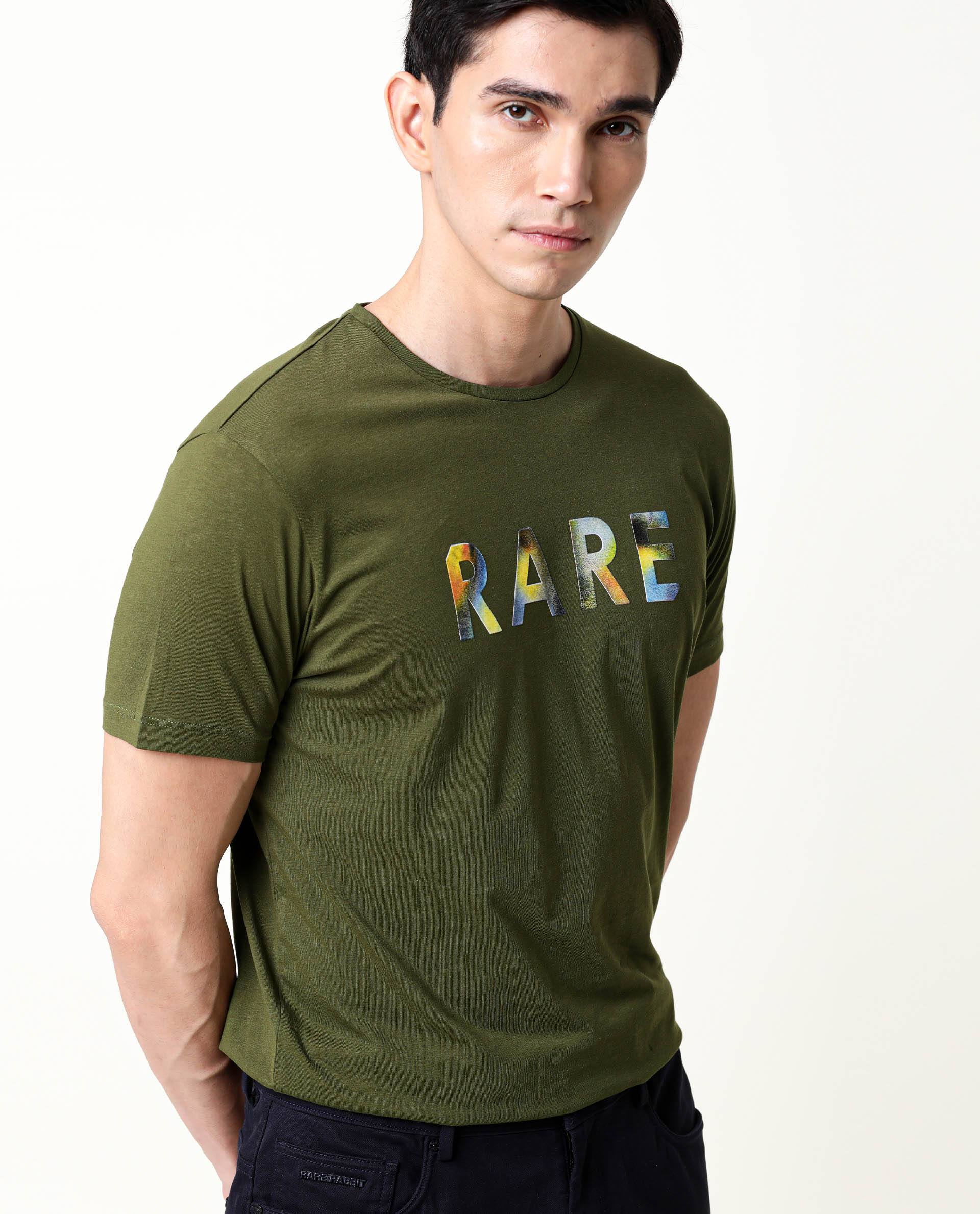Rare Rabbit Men's Gavin Green Cotton Graphic Print Regular Fit Half Sleeve Crew Neck T-Shirt - Image 8