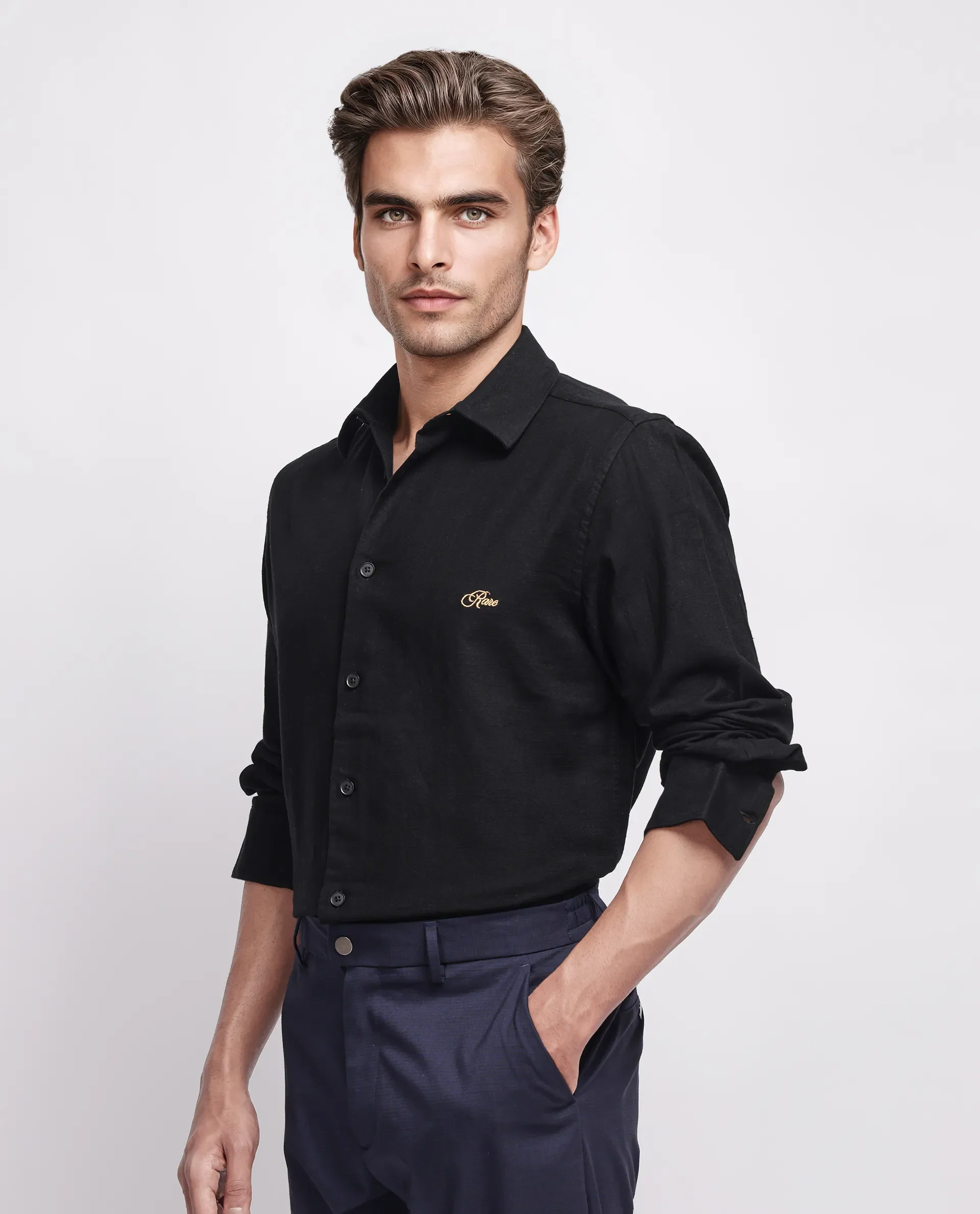 Rare Rabbit Men's Gawa Black Cotton Striped Print Regular Fit Full Sleeve Collared Shirt - Image 5