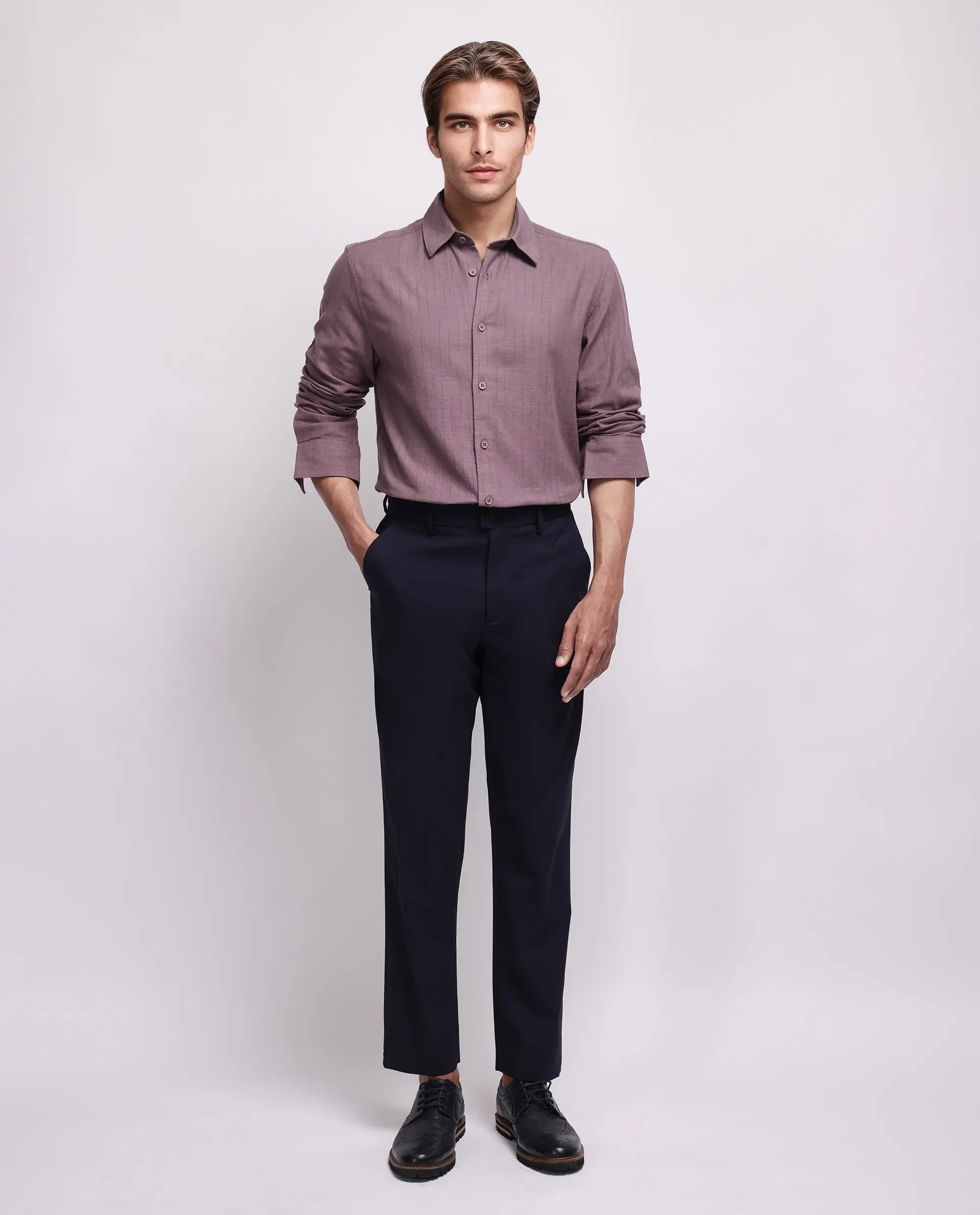Rare Rabbit Men's Gawa Purple Cotton Striped Print Regular Fit Full Sleeve Collared Shirt - Image 2