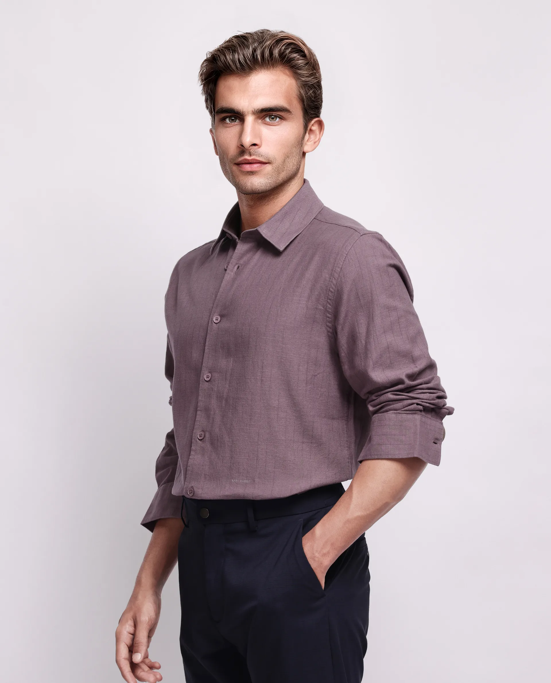 Rare Rabbit Men's Gawa Purple Cotton Striped Print Regular Fit Full Sleeve Collared Shirt - Image 5